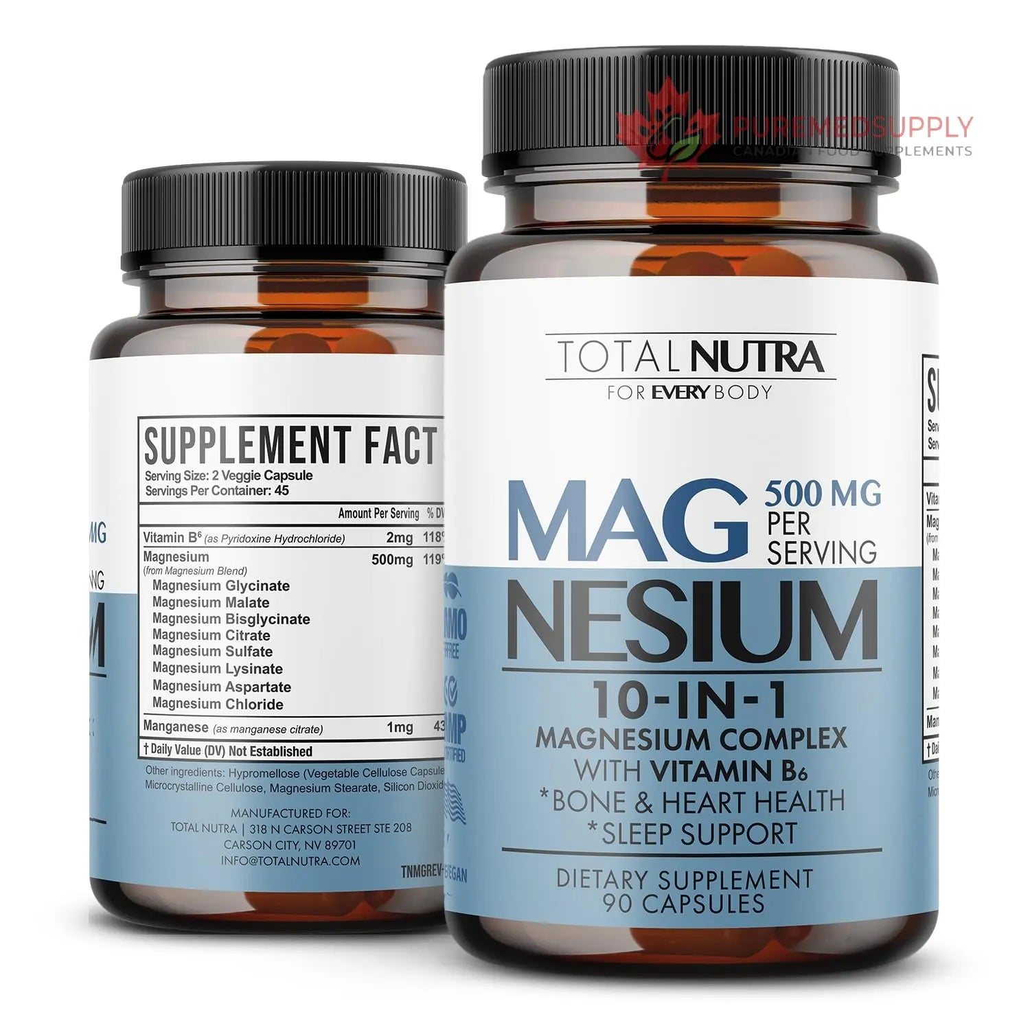 10-in-1 Magnesium Supplement 500 mg | High Absorption Magnesium Complex with Mag Glycinate, Citrate, Vitamin B6 Magnesium for Sleep, Muscle, Bone & Heart Health, Vegan & Gluten-Free, 45 Day Supply Total Nutra buy supplements canada