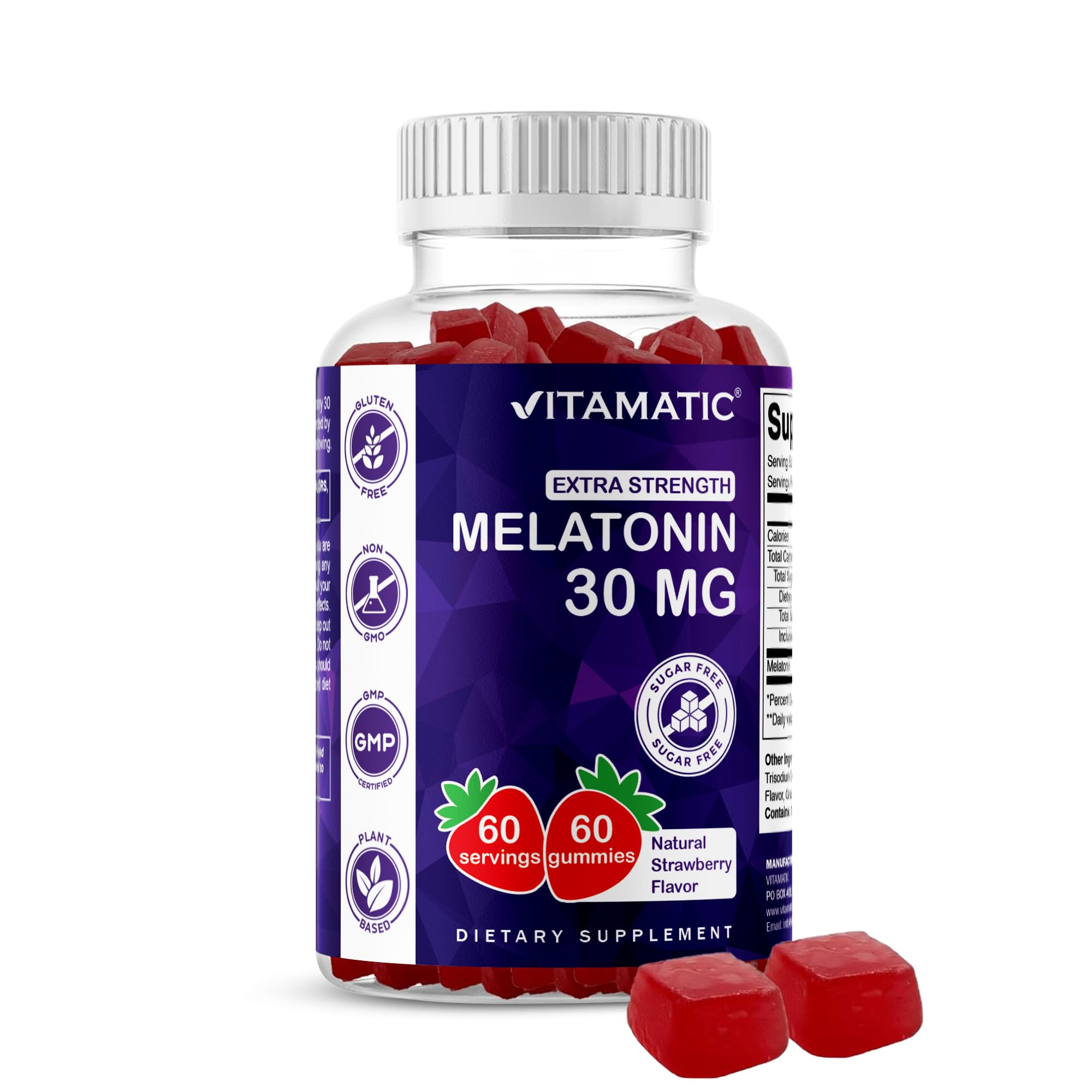 Vitamatic Sugar Free Melatonin 30mg per Gummy - 60 Servings - 60 Vegetarian Gummies - Non-Habit Forming Supplement (60 Count (Pack of 1)) Vitamatic buy supplements canada