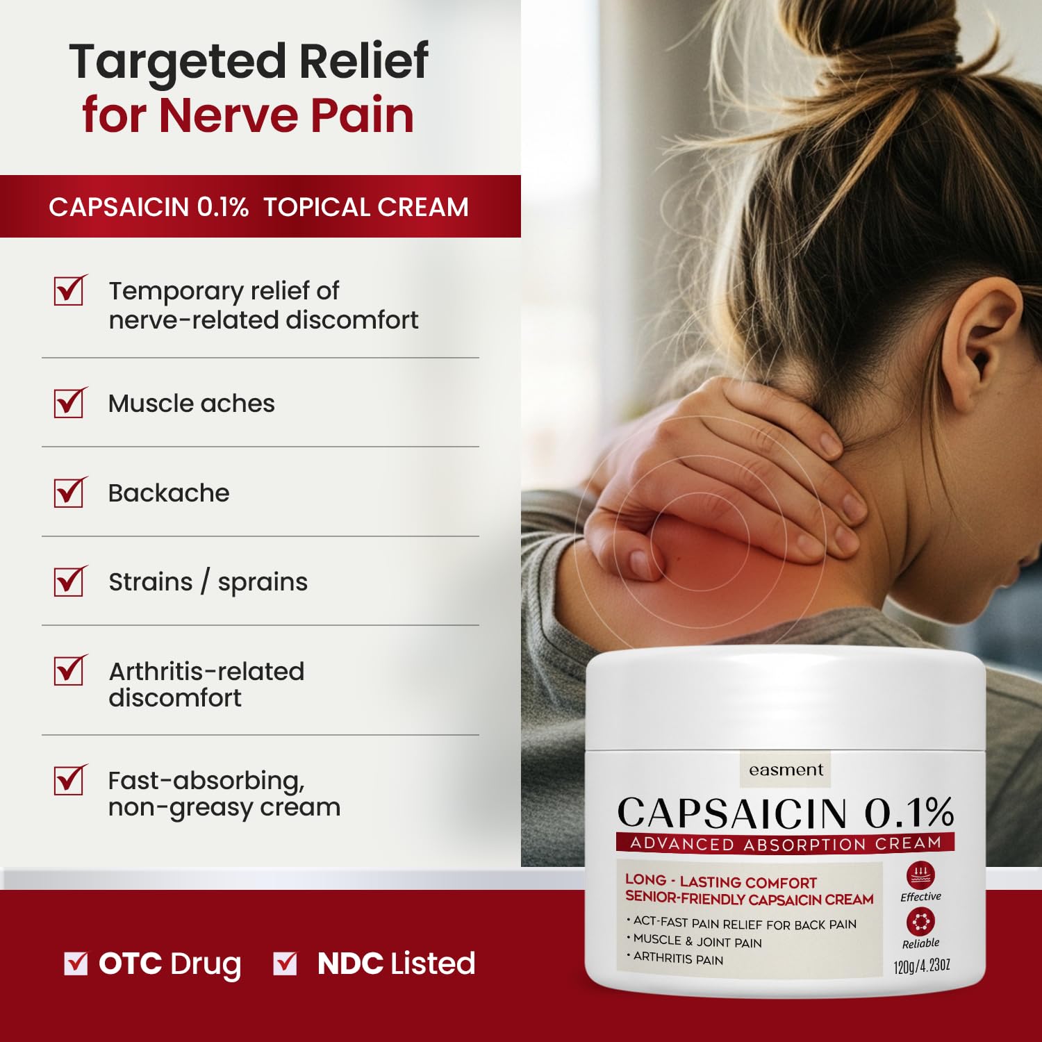 Easment Capsaicin Pain Relief Cream – Topical Arthritis & Muscle Pain Relief for Joint, Nerve & Back Pain – Medicated Pain Cream with Capsaicin 0.1% – Arnica, Aloe & Chamomile, 4.23 Fl Oz Easment buy supplements canada