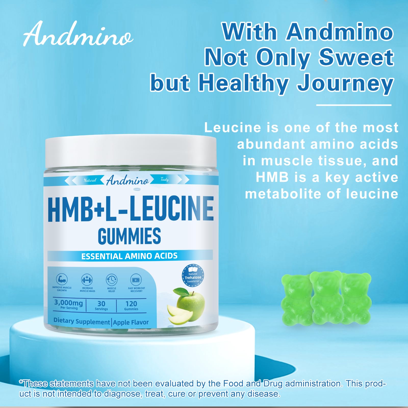 andmino HMB and L-Leucine Gummies, 3000mg, with Trehalose, for Muscle Growth, Muscle Relief and Workout Recovery, for Adults & Elder, Non-GMO andmino buy supplements canada