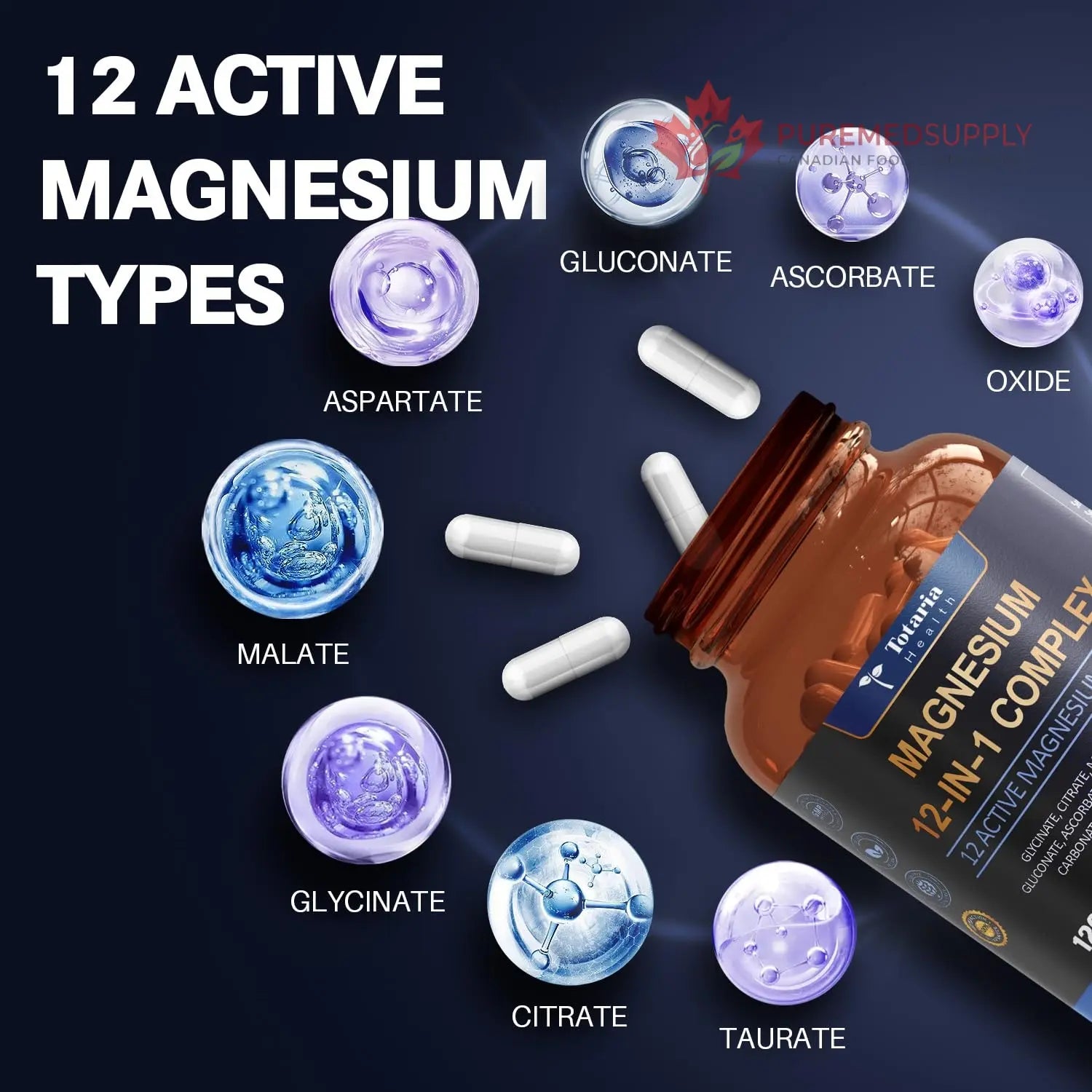 Magnesium Complex 700mg 12 in 1 Magnesium Supplement with Glycinate Citrate Malate Oxide Taurate Aspartate Orotate Magnesium Relaxation,Muscle,Heart Support, Vegan 120 Capsules 2PK Totaria buy supplements canada