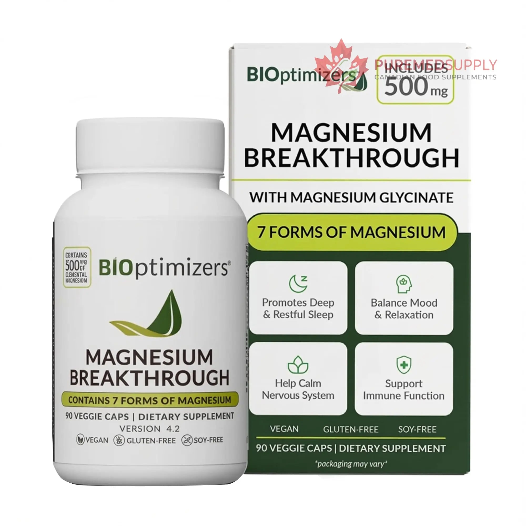 BIOptimizers Magnesium Breakthrough Supplement with 500mg - 7 Forms of Magnesium: Glycinate, Malate, Citrate, and More - Natural Support for Sleep and Cognitive Function -90 Capsules- Calming Vitamins BIOptimizers buy supplements canada