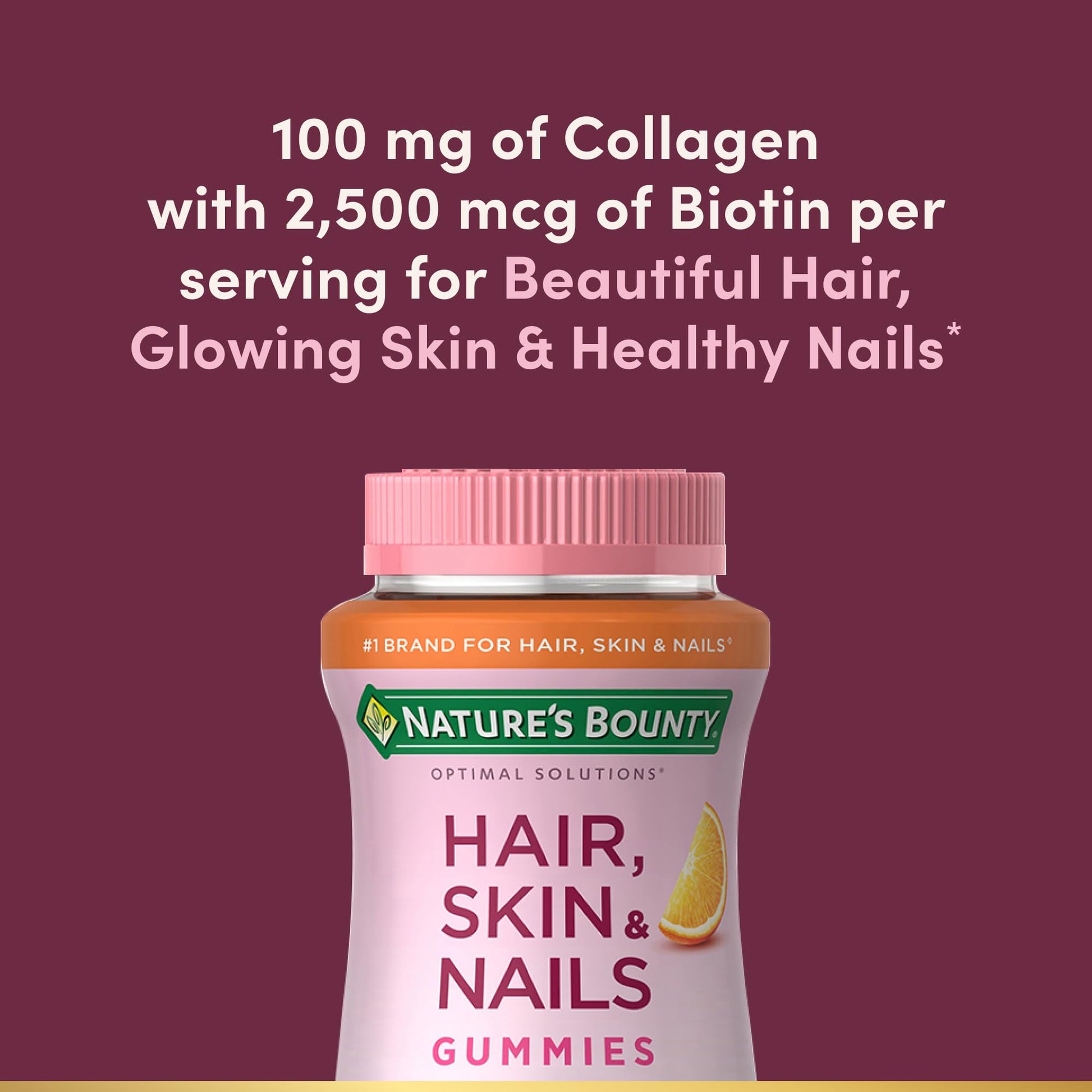 Nature's Bounty Optimal Solutions Hair, Skin & Nails with Biotin and Collagen, Citrus-Flavored Gummies Vitamin Supplement, 2500 mcg, 80 Ct, 40 Total Servings Nature's Bounty buy supplements canada