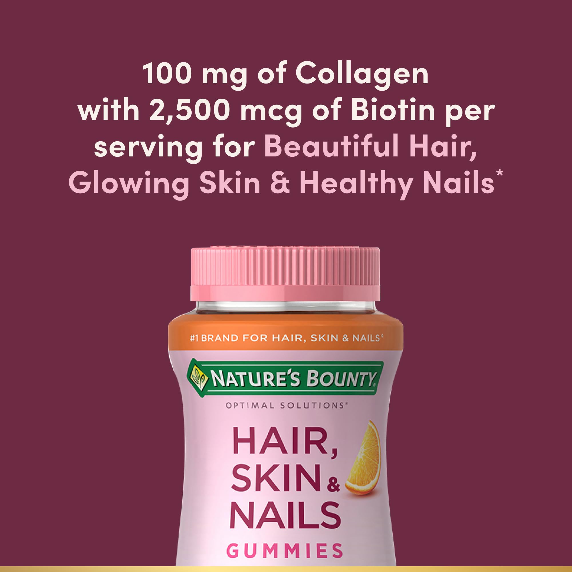 Nature's Bounty Optimal Solutions Hair, Skin & Nails with Biotin and Collagen, Citrus-Flavored Gummies Vitamin Supplement, 2500 mcg, 80 Ct, 40 Total Servings Nature's Bounty buy supplements canada