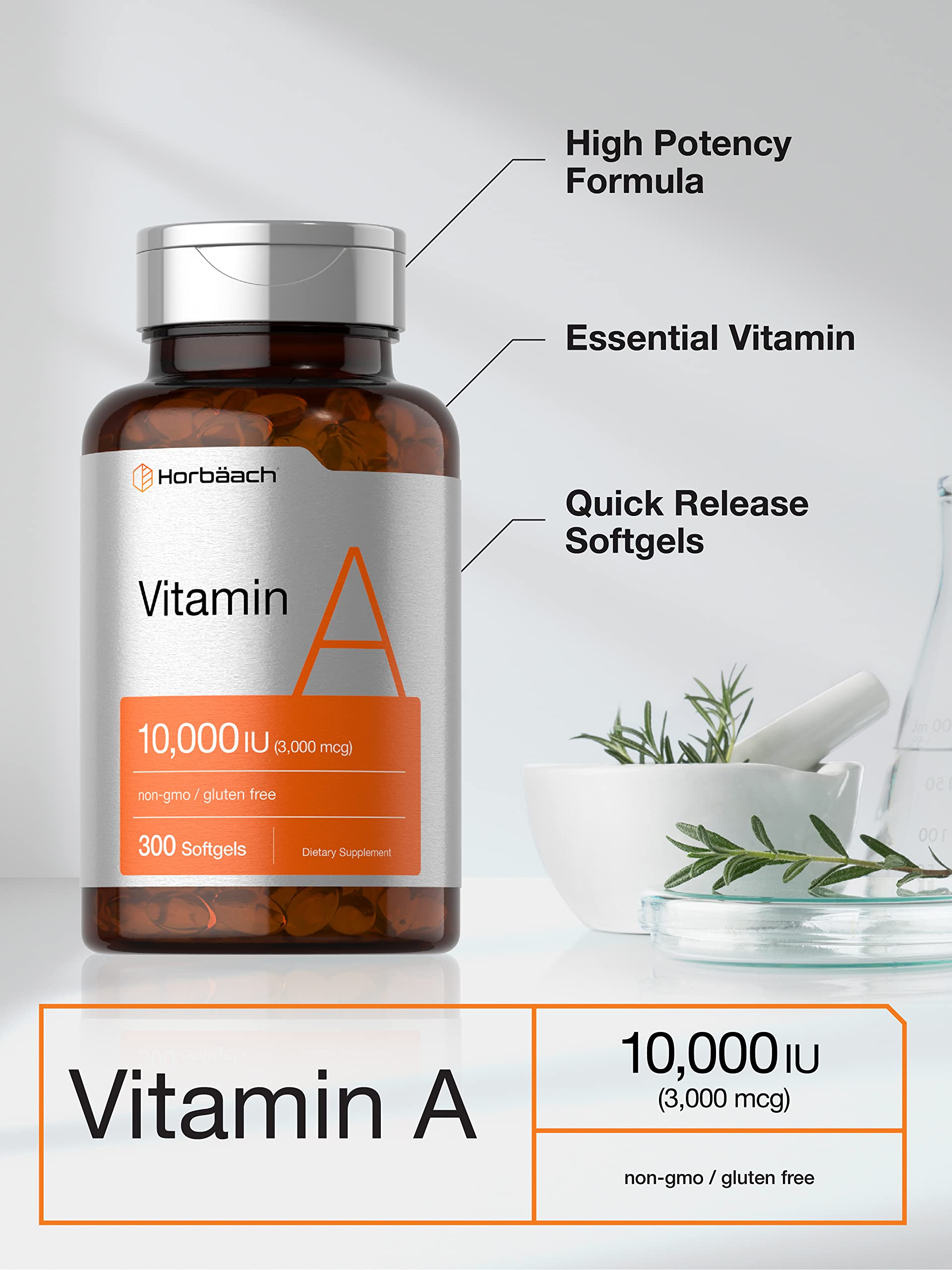 Vitamin A 10000 IU Softgels | 300 Count | Non-GMO, Gluten Free Supplement | by Horbaach Horbäach buy supplements canada