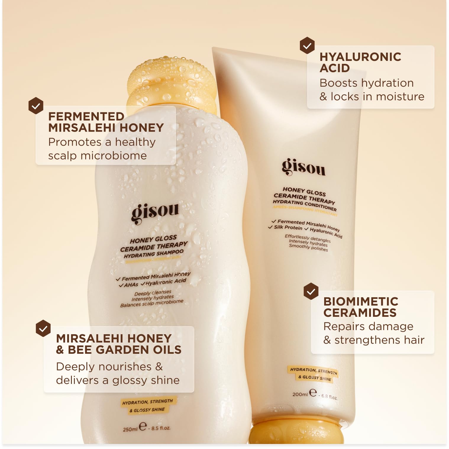 Gisou Honey Gloss Hair Therapy Trio - Mini Shampoo, Hair Mask and Conditioner for smoother, stronger and glossier hair Gisou buy supplements canada