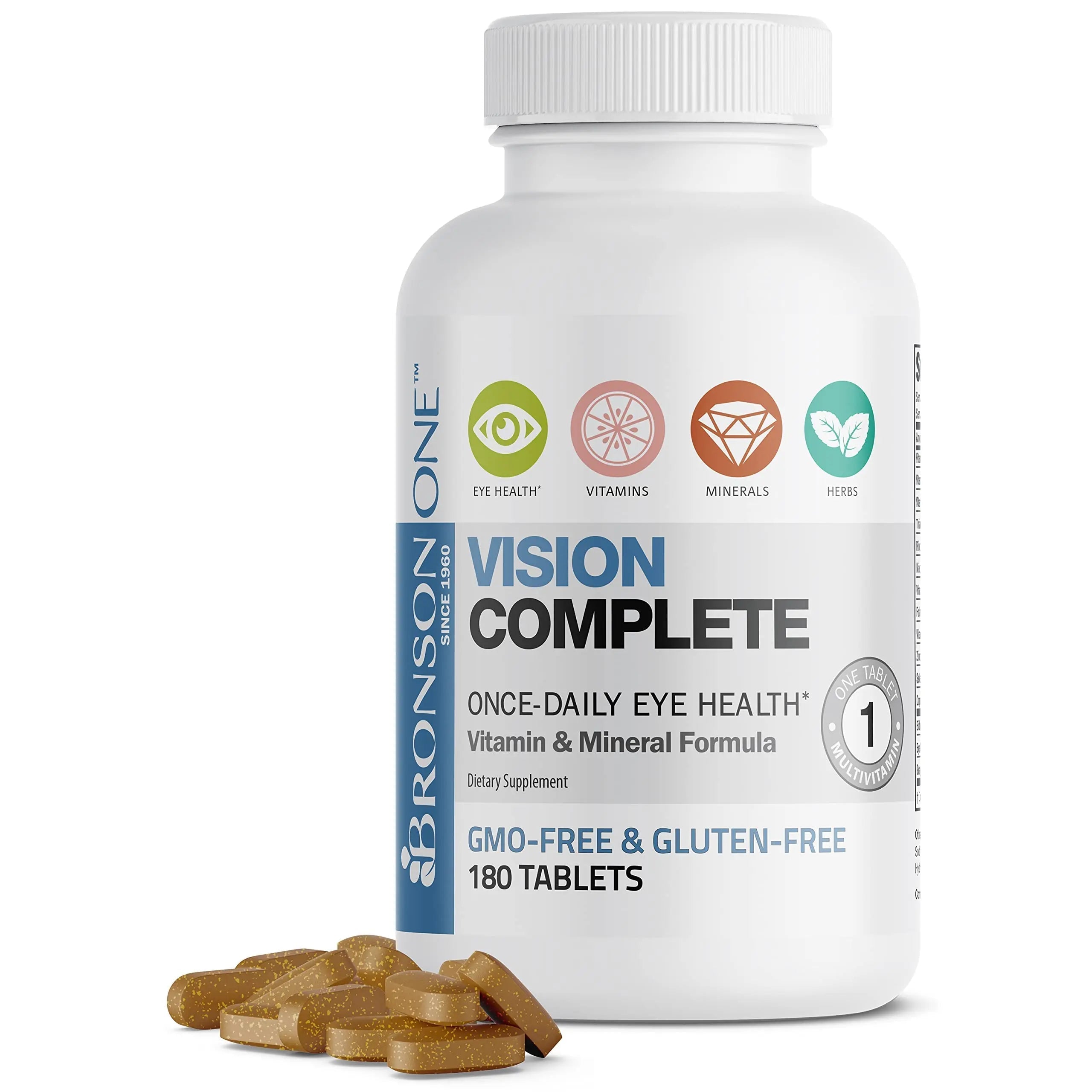 Bronson ONE Daily Vision Complete Eye Health Support Multivitamin Multimineral Supplement Formula, 180 Tablets Bronson buy supplements canada