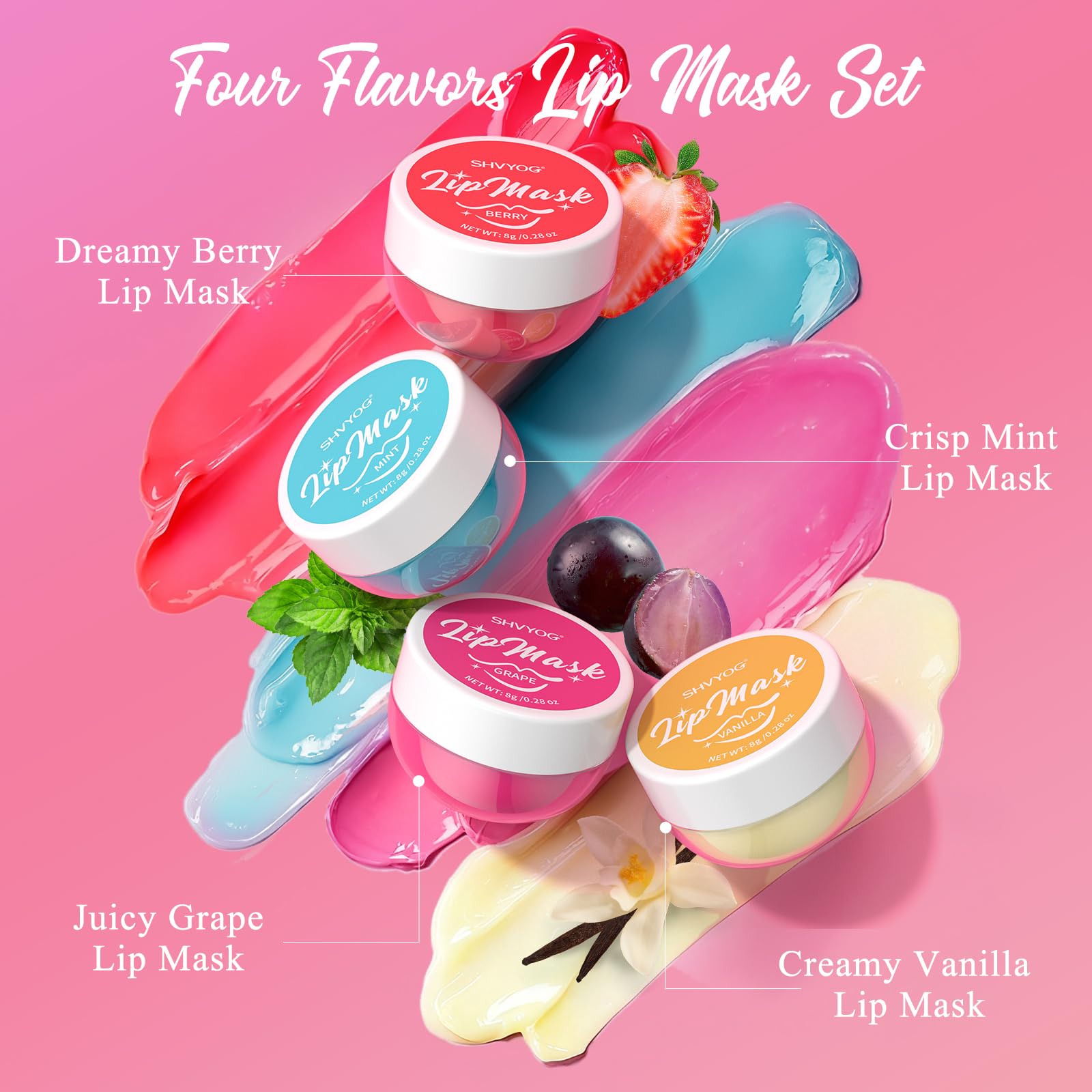 4 Pack Lip Mask Set, Hydrating Lip Mask Overnight - Berry, Grape, Mint, Vanilla Flavors, Lip Sleeping Mask Nourish Lip Balm with Vitamin C & Shea Butter | Dry Lips Care Gift SHVYOG buy supplements canada