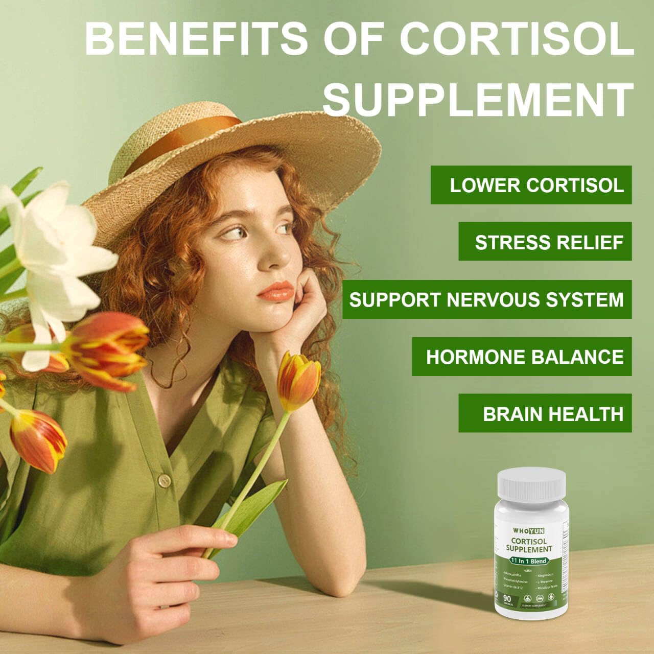 Whoyun Cortisol Supplement for Women, 11 in 1 Lower Cortisol Blend with Ashwagandha, Phosphatidylserine, Magnesium, L-Theanine, Vegan, 90 Capsules Whoyun buy supplements canada