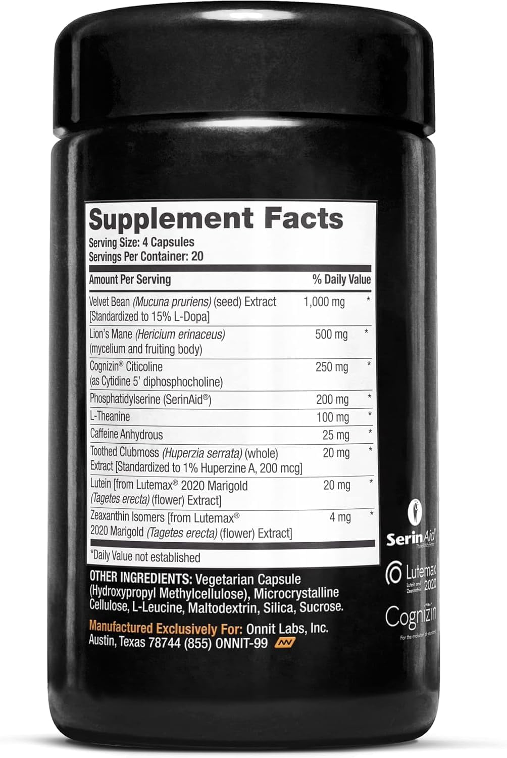 ONNIT Alpha Brain Black Label Capsules, IGEN Non-GMO Tested Citicoline Brain Supplement for Concentration and Memory, Lion’s Mane, Lutemax Lutein, L Theanine and Mucuna Pruriens, 80 Count ONNIT buy supplements canada