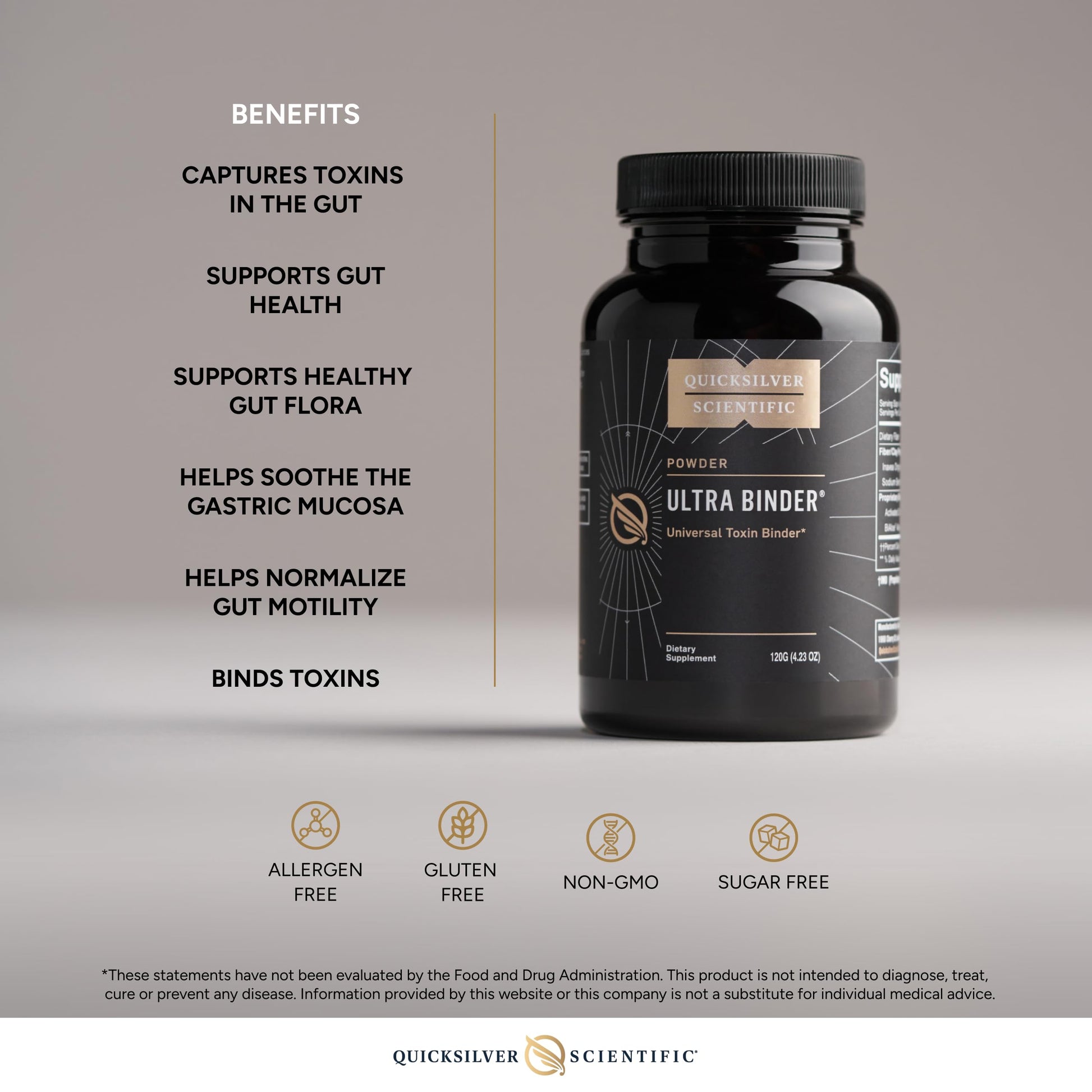 Quicksilver Scientific Ultra Binder Powder - Multi Binder with Bentonite Clay, Zeolite Detox & Charcoal - Supplement for Gut Support & The Body's Toxin Removal Process (120g) Quicksilver Scientific buy supplements canada