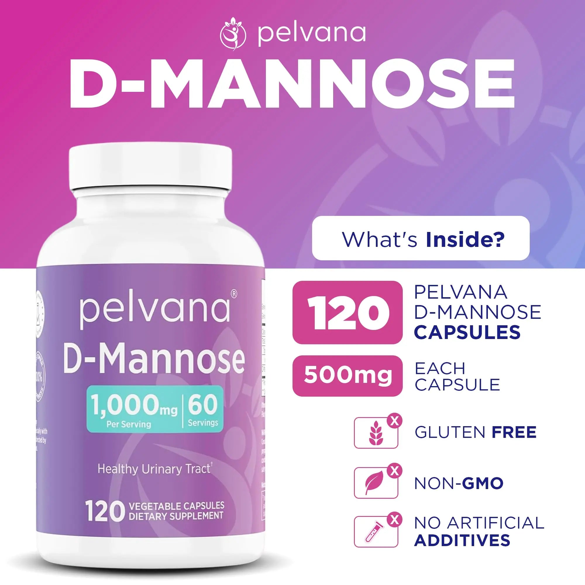 Pelvana D-Mannose 120 Capsules (500mg Each) – 1000mg per Serving – Assists & Maintains Healthy Urinary Tract, Flushes Impurities, Pure Ingredients, Gluten-Free – Third-Party Lab Tested, Made in USA Pelvana buy supplements canada