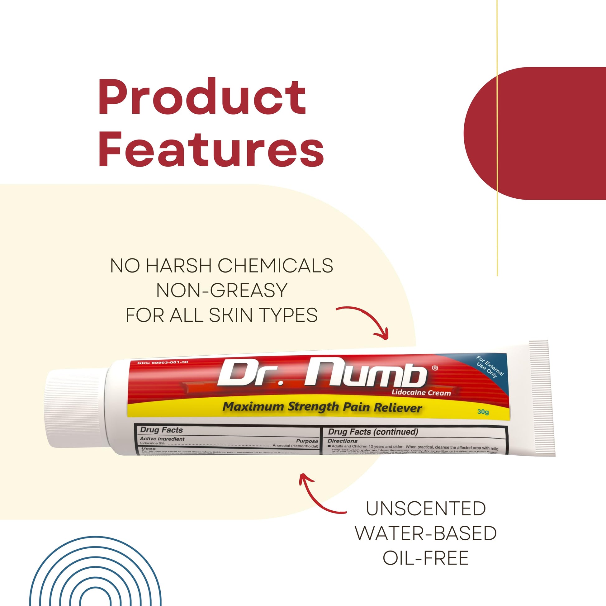Dr. Numb 5% Lidocaine Numbing Cream, Fast-Acting Maximum Strength Topical Anesthetic Pain Relief Burn Itch Numb Cream with Vitamin E for Hemorrhoid Treatment, Local and Anorectal Uses - 30g 4 Pack Dr. Numb buy supplements canada