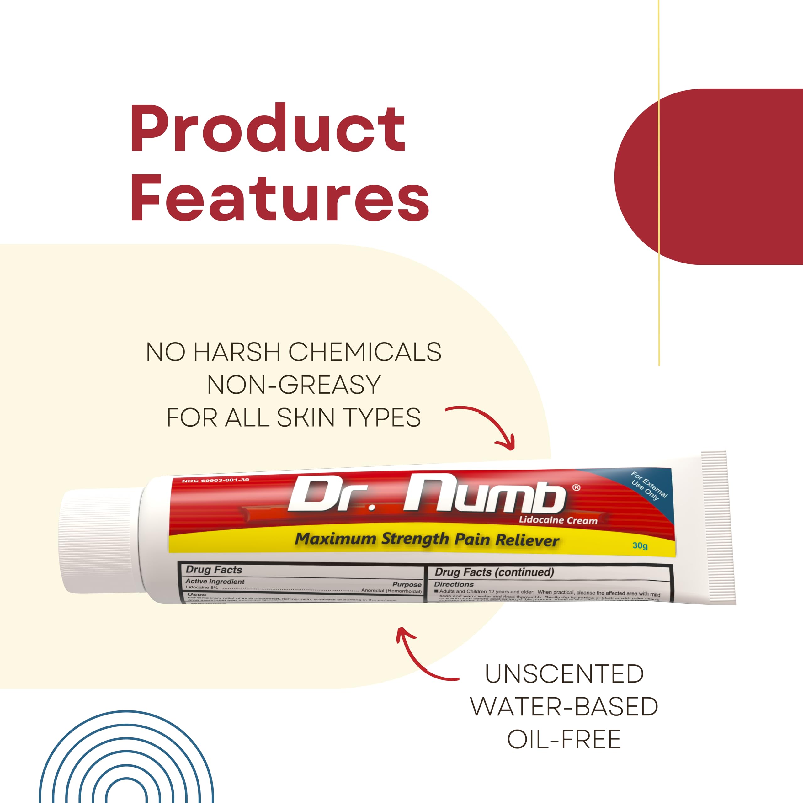 Dr. Numb 5% Lidocaine Numbing Cream, Fast-Acting Maximum Strength Topical Anesthetic Pain Relief Burn Itch Numb Cream with Vitamin E for Hemorrhoid Treatment, Local and Anorectal Uses - 30g 4 Pack Dr. Numb buy supplements canada