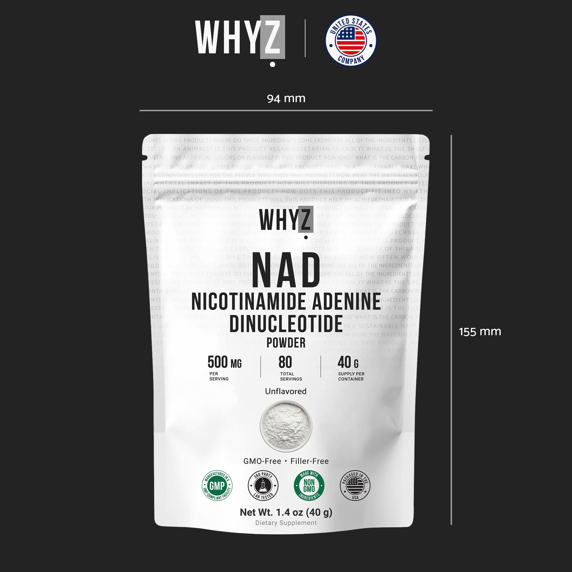Pure NAD Powder Nicotinamide Adenine Dinucleotide Supplement Unflavored and Gluten-Free Premium Pure NAD Powder for Daily Wellness and Nutrition Support, 40g WHYZ buy supplements canada