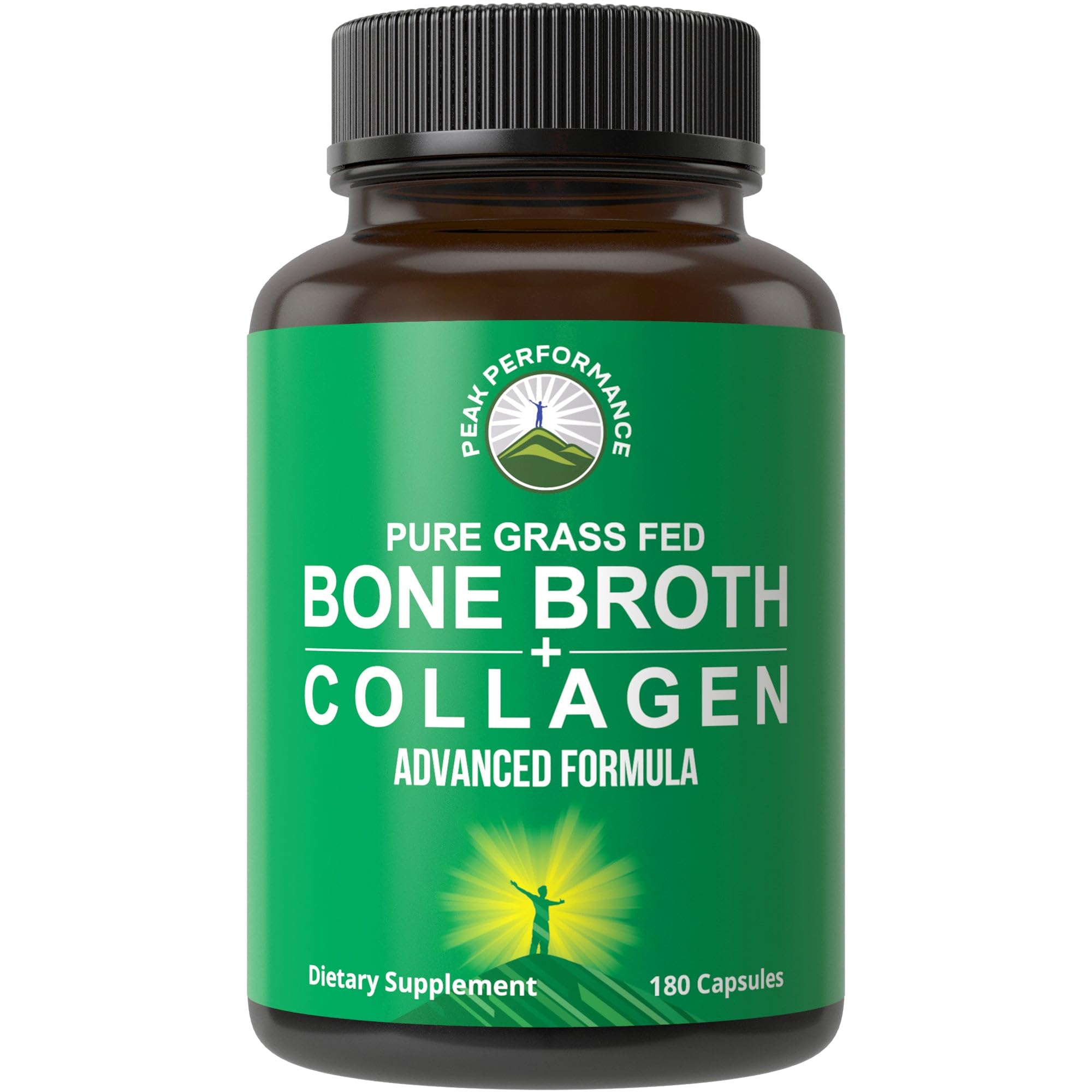 Peak Performance Bone Broth Collagen Capsules - 180 Pills of Grass Fed Bone Broth Collagen Protein Peptides - Contains All 3 Types 1, 2, and 3 - Pure Pasture Peak Performance buy supplements canada