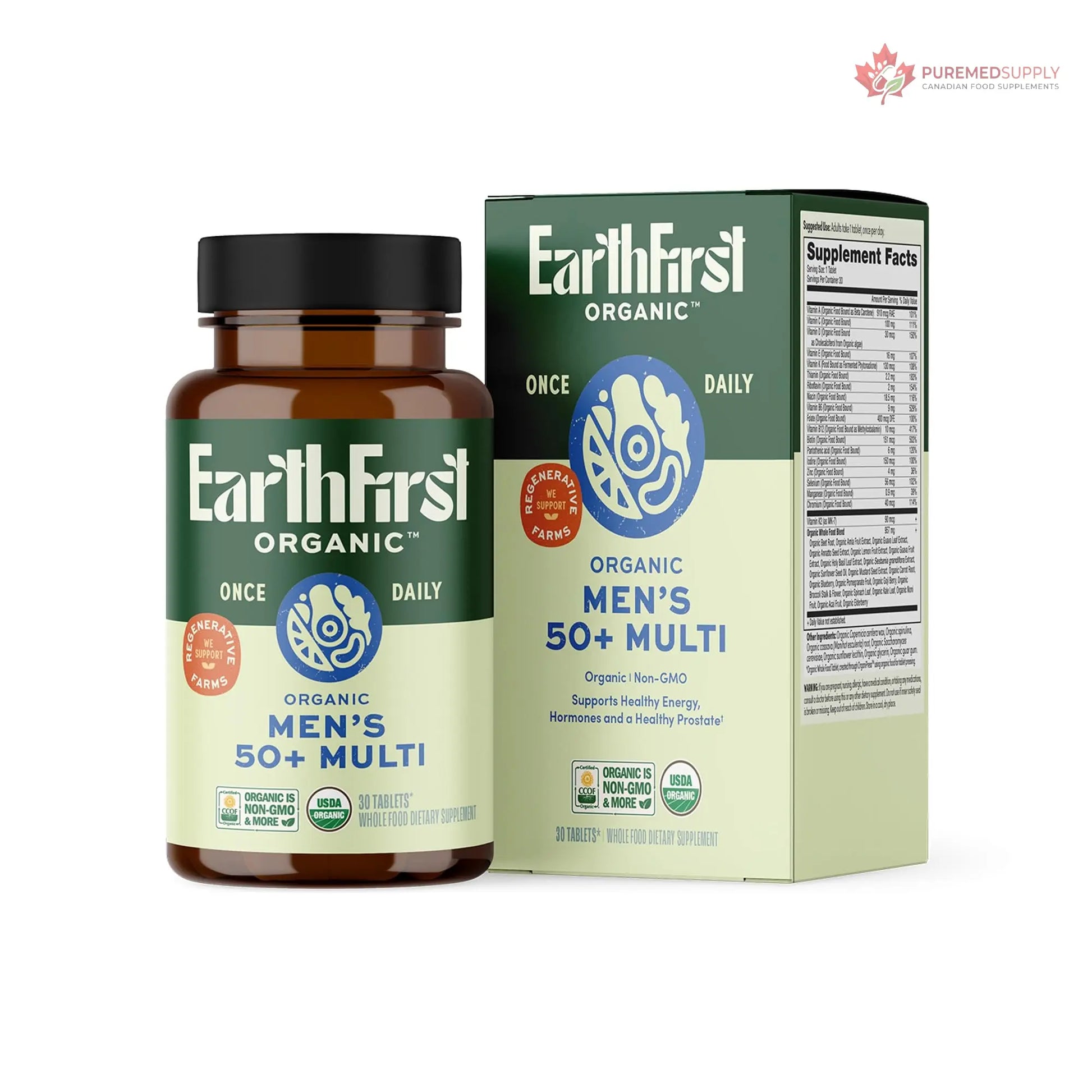 EarthFirst Organic Women's & Men's 50+ Once Daily Multi Bundle,19 Vitamins from Herbs & Superfoods, 30 Count EarthFirst Organic buy supplements canada
