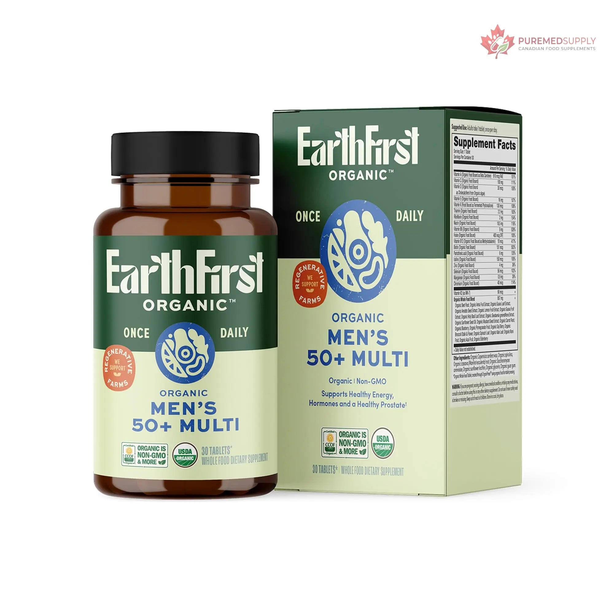 EarthFirst Organic Women's & Men's 50+ Once Daily Multi Bundle,19 Vitamins from Herbs & Superfoods, 30 Count EarthFirst Organic buy supplements canada