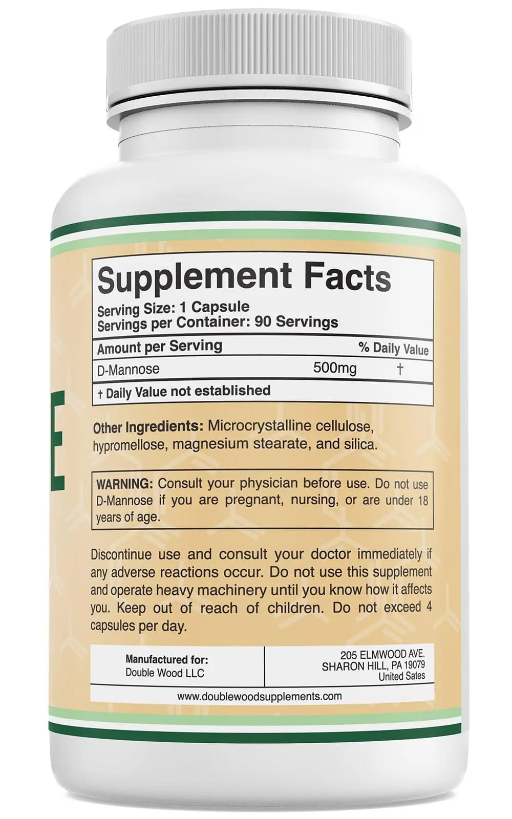 Double Wood Supplements D Mannose 500mg Capsules, 90 Count (D-Mannose for Urinary Tract Health and Bladder Lining, Helps UTI Prevention) Vegan Safe, Non-GMO, Gluten Free Double Wood Supplements buy supplements canada
