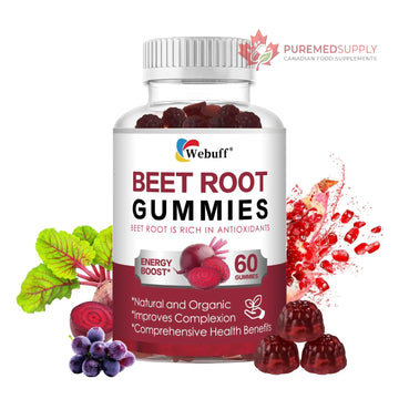 Webuff Beet Root Gummies - Nitric Oxide Booster with Organic Beet, Pomegranate & Grape Seed, Vitamin B12 - Energy, Circulation & Heart Health Support, Vegan, Non-GMO, 60 Count (Pack of 1) Webuff buy supplements canada