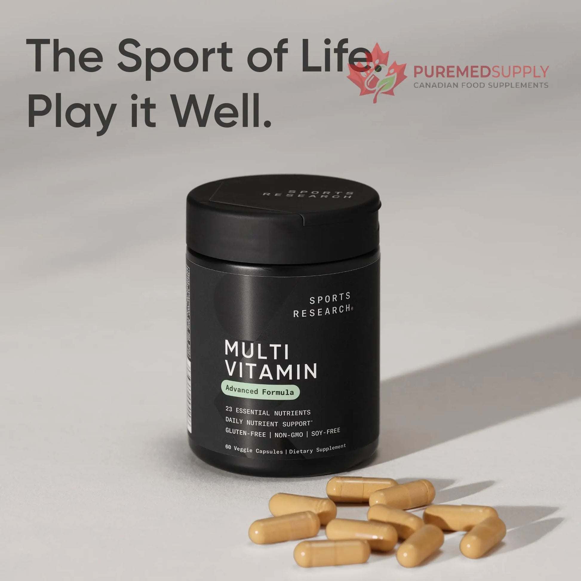 Sports Research® Multivitamin – Advanced Formula - 23 Essential Vitamins & Minerals with CoQ10 & Iodine - Daily Nutrient Support*- Non-GMO Tested & Gluten-Free -60 Veggie Capsules Sports Research buy supplements canada