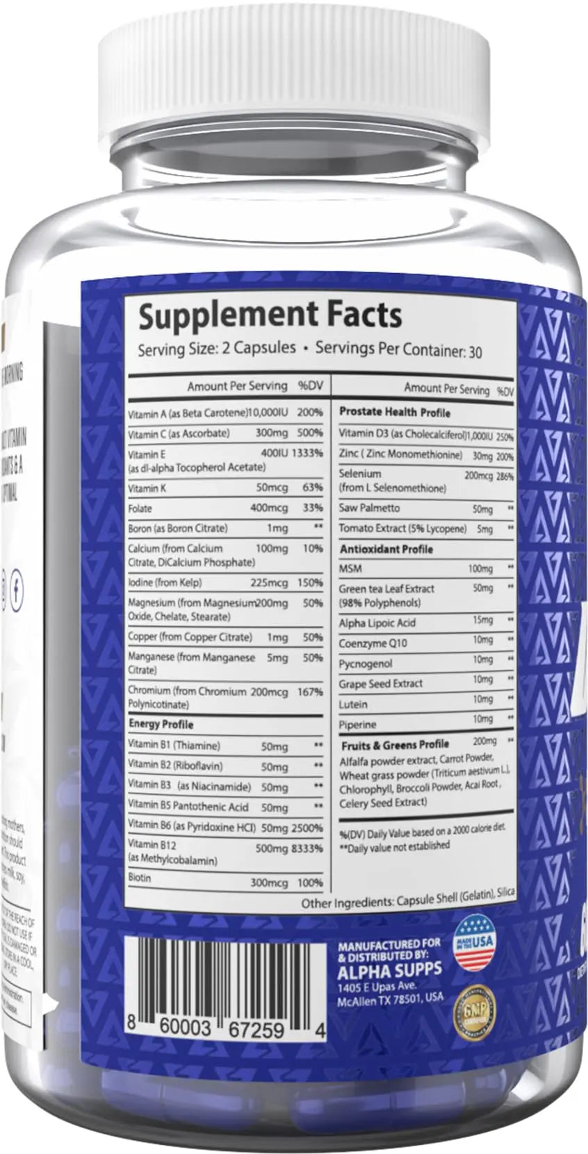Alpha Supps Vites Men's Multivitamin, Complete Daily Supplement with Fruits, Veggies, Energy, Immune & Prostate Support Alpha Supps buy supplements canada