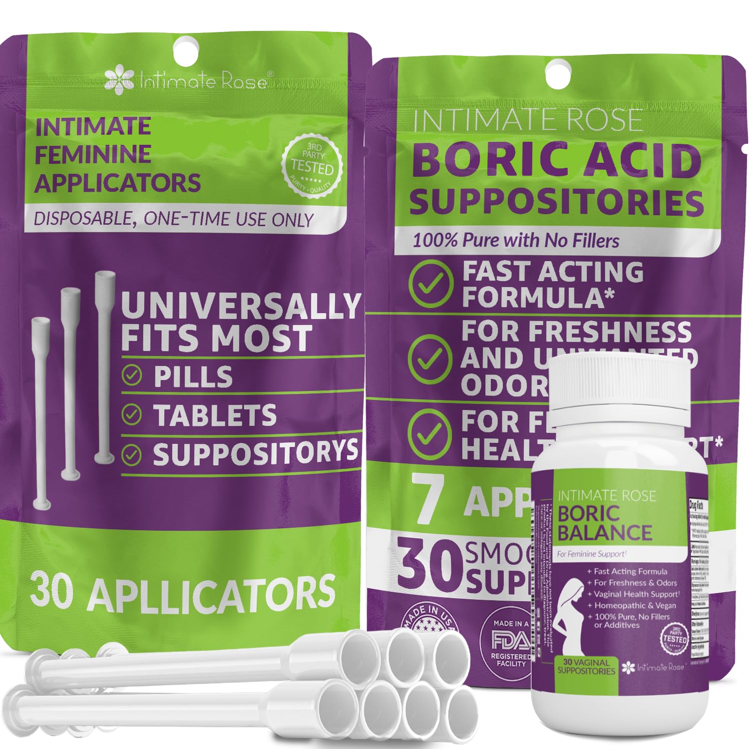 Intimate Rose Boric Acid Vaginal Suppositories - 30 Count (600mg) + 37 Applicators - Feminine Balance Intimate Rose buy supplements canada