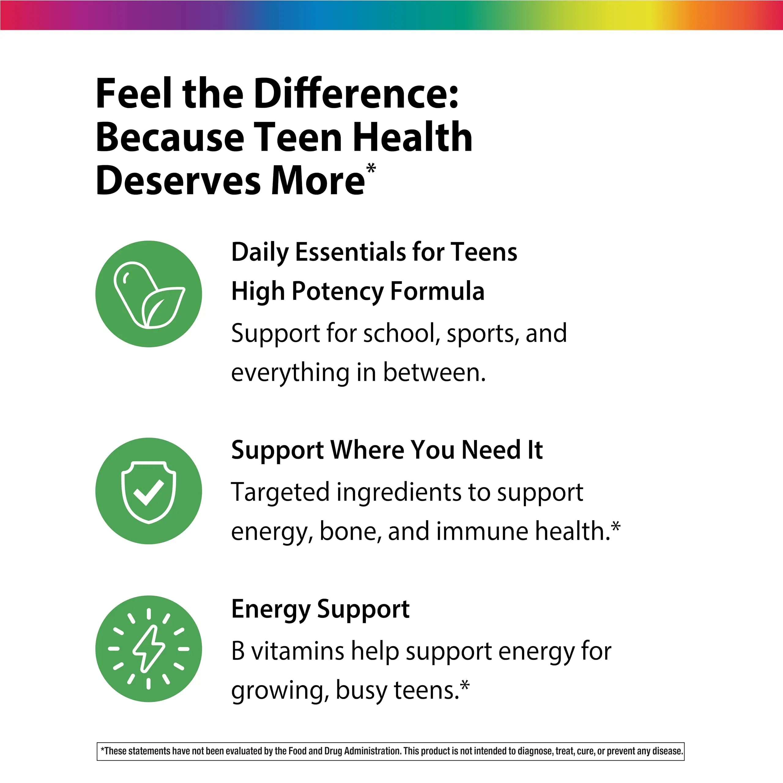 Rainbow Light Teen Multivitamin | 45 Caplets | for Boys and Girls | with DermaComplex, Real Food Nutrients & Iron | Rainbow Light buy supplements canada