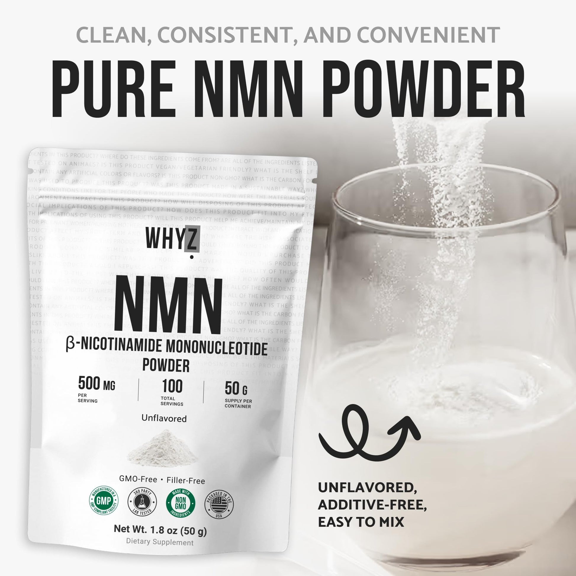 Pure NMN Powder Nicotinamide Mononucleotide Quick Dissolved NMN Supplement Powder 100% Unflavored NMN Supplement Supports NAD+ Levels Vegan Friendly Non-GMO, 50g WHYZ buy supplements canada