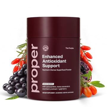 Proper, The Purples Nutrient-Dense Superfood Powder - Antioxidant Supplement and Cellular Support – Acai, Amla, Blueberry, Vitamin C, B Vitamins & More - Enhanced with Prebiotic Fiber & Probiotics Proper buy supplements canada