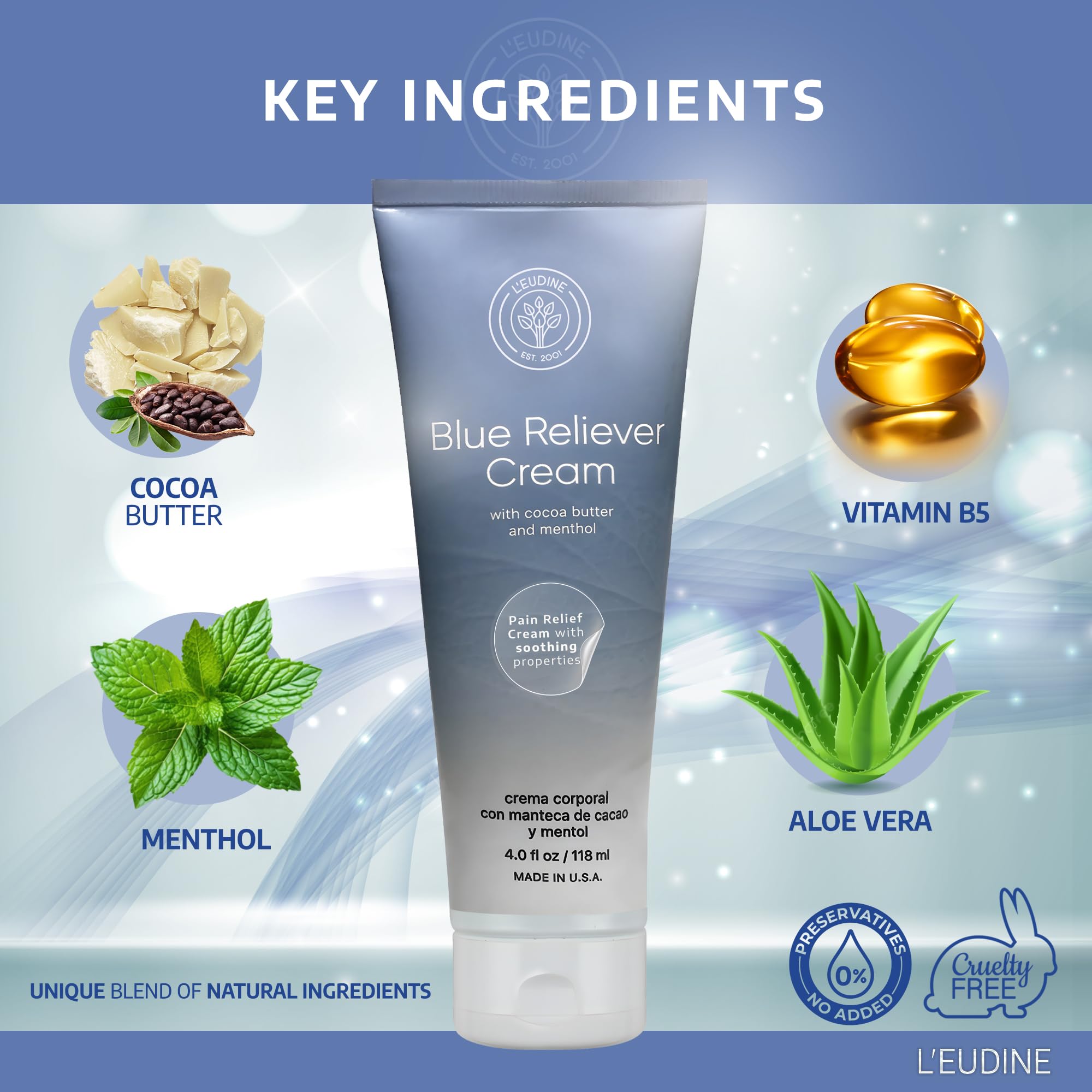 L'EUDINE Blue Reliever Cream – Joint and Muscle Therapy, Body Cream with Cocoa Butter and Menthol L'eudine buy supplements canada