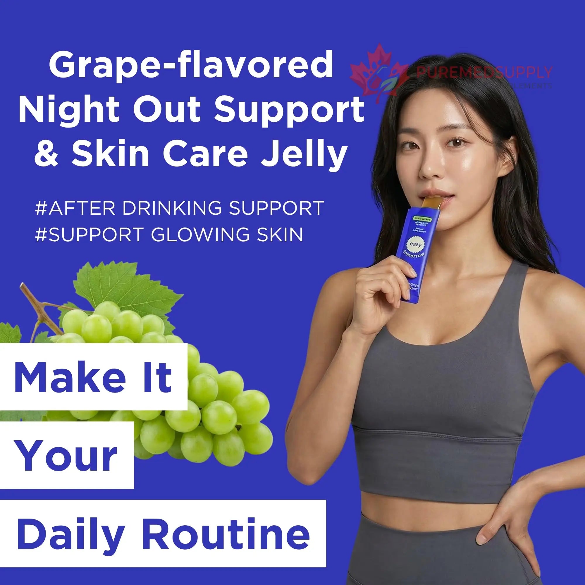 EASY TOMORROW - Natural Energy & Morning Vitality Jelly Stick - Daily Korean Skin Health Supplement & After Drinking Support with DHM & Glutathione - K-Beauty Inspired (White Grape Flavor, 20 Sticks) EASY TOMORROW buy supplements canada