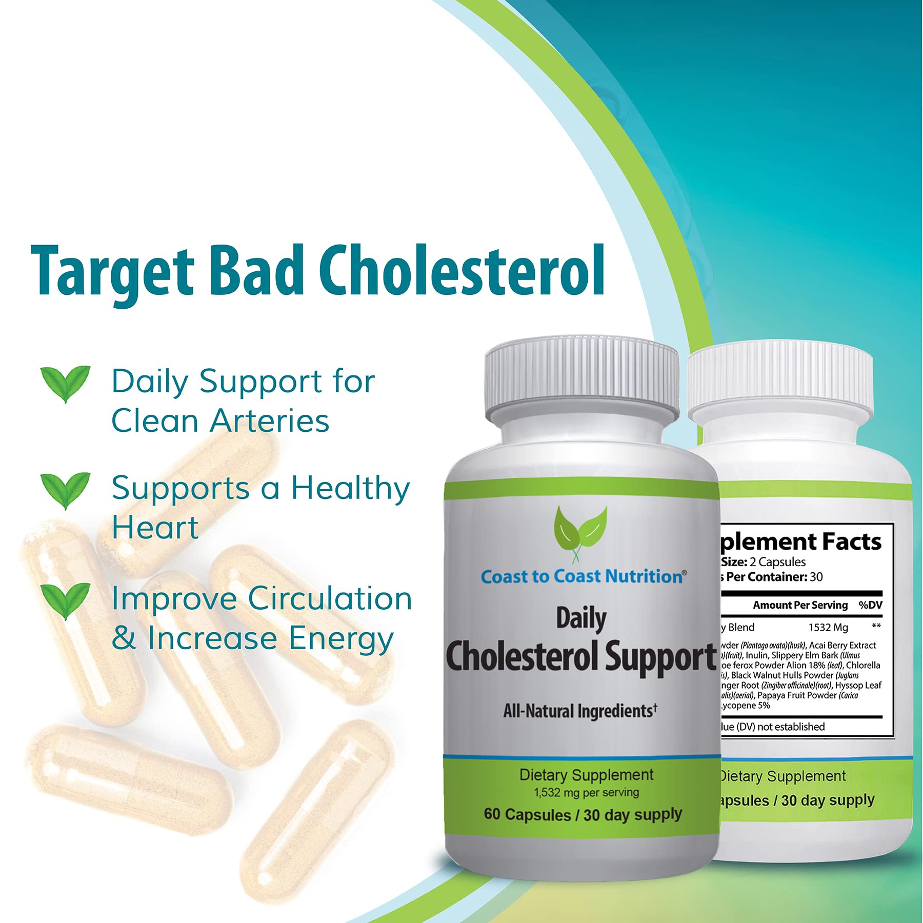 Coast to Coast Nutrition Cholesterol Support Supplement - Support Cardiovascular & Artery Performance, Target Bad LDL Levels & Plaque Calcium Buld-Up - Promote Circulation & Blood Flow - 60 Capsules Coast to Coast Nutrition buy supplements canada