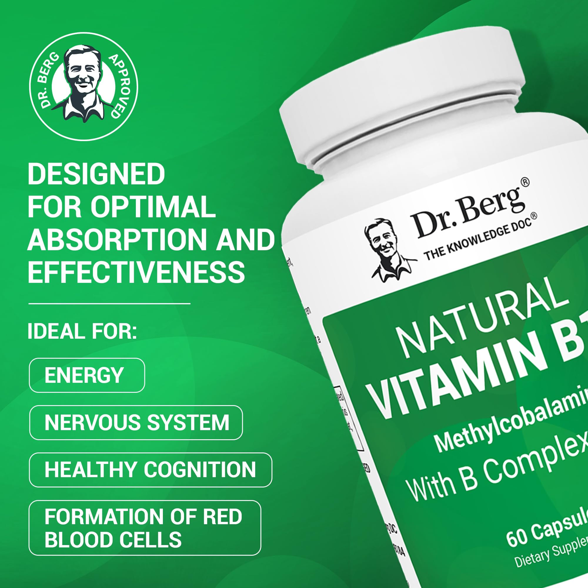 Dr. Berg Natural Vitamin B12 1000 mcg with B Complex Blend - Methylcobalamin B12 for Energy, Nerve Health, and Cognitive Function* - Methylated B12 with Folate - 60 Capsules (2-Month Supply) Dr. Berg Nutritionals buy supplements canada