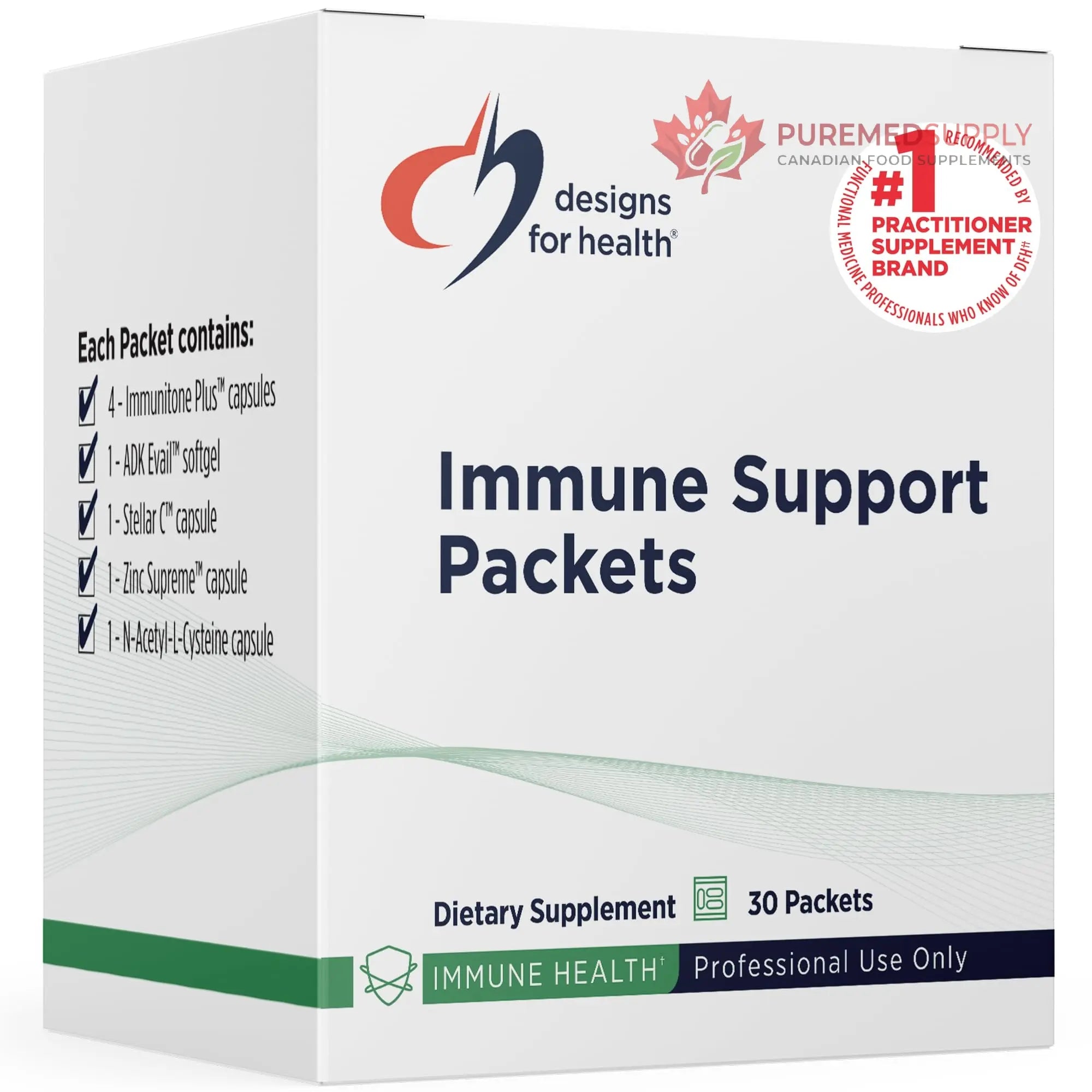 Designs for Health Immune Support Packets - One Month Supply with Immunitone Plus Mushroom Complex, Herbs, NAC, Vitamin D + K, Zinc, and Vitamin C (30 Packets) Designs for Health buy supplements canada