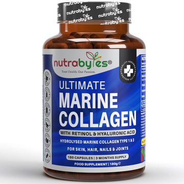 High Strength Marine Collagen with Hyaluronic Acid, Retinol and Vitamin C | 180 Capsules - 3 Months Supply NUTRABYTES buy supplements canada