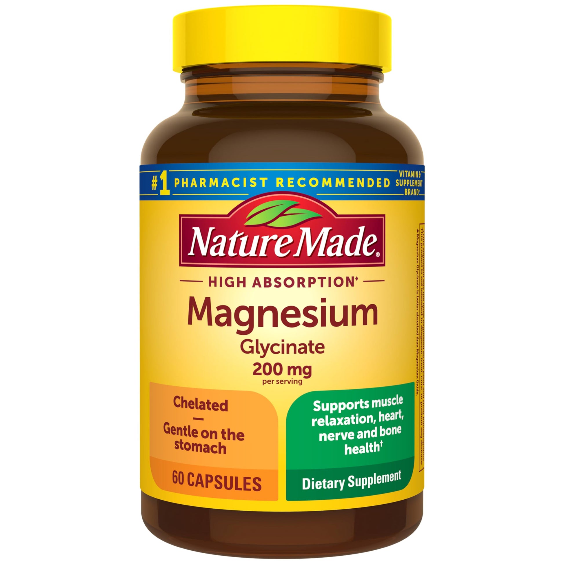 Nature Made Magnesium Glycinate 200 mg per Serving, Magnesium Supplement for Muscle, Heart, Nerve and Bone Support, 60 Magnesium Bisglycinate Capsules, 30 Day Supply Nature Made buy supplements canada