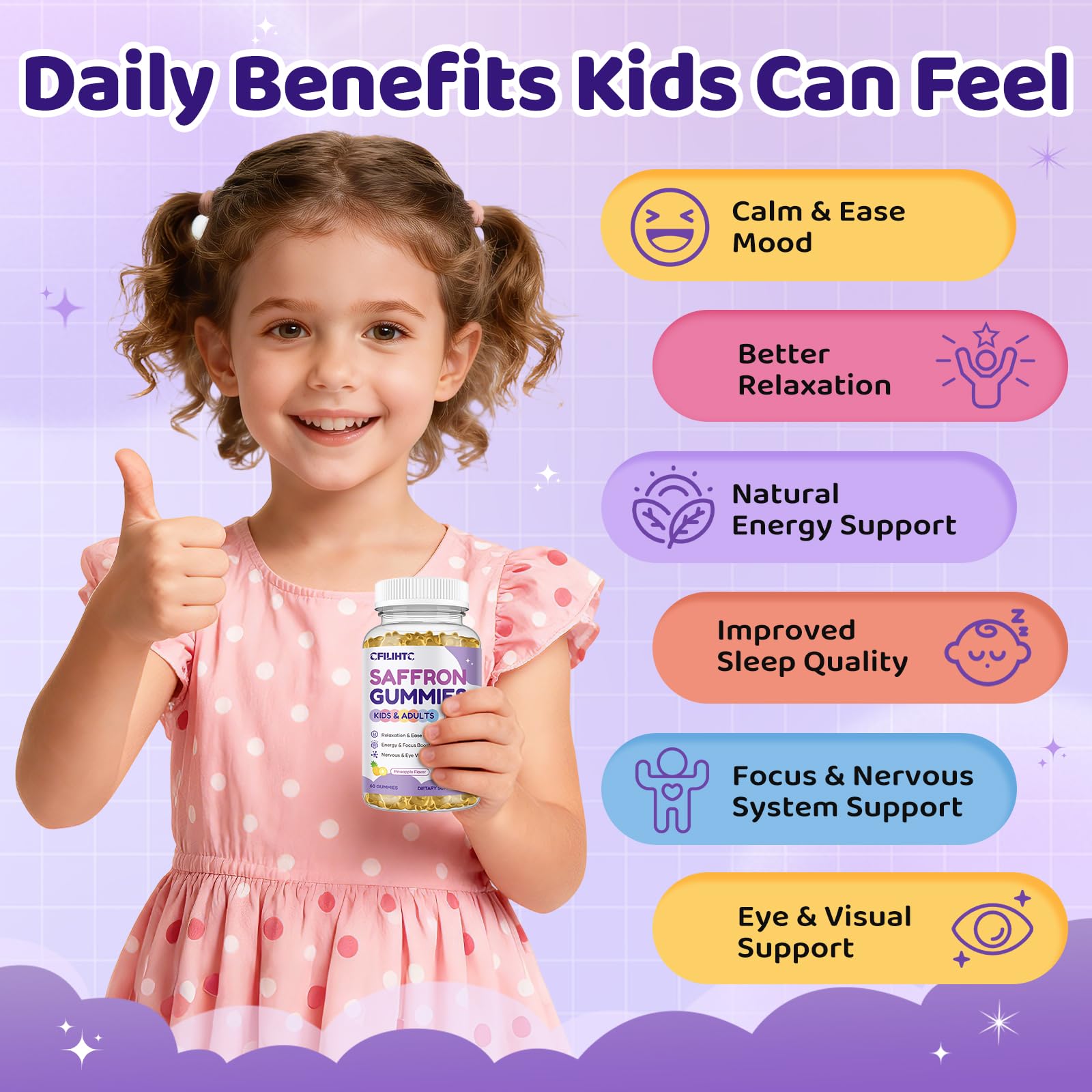 Saffron Gummies for Kids & Adults, 20-in-1 Saffron Supplements with 88.5mg Saffron Extract, B6, B12, C, D3, Magnesium for Calm, Focus, Nerve, Sugar Free, Vegan, Non-GMO - Pineapple Flavor, 60 Counts CFILIHTC buy supplements canada