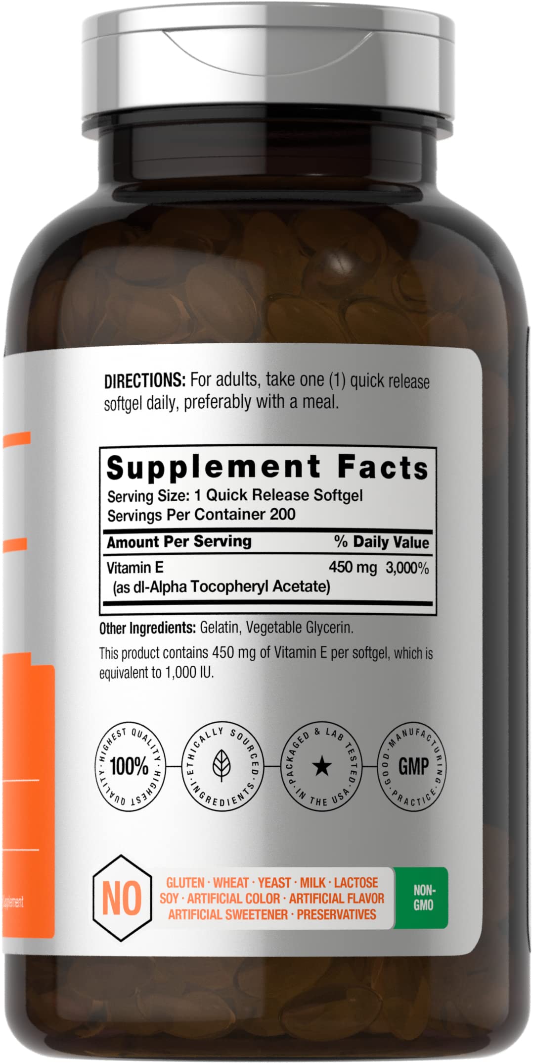 Vitamin E 1000 IU Softgel Capsules | 200 Count | Non-GMO, Gluten Free, Preservative Free Horbäach buy supplements canada