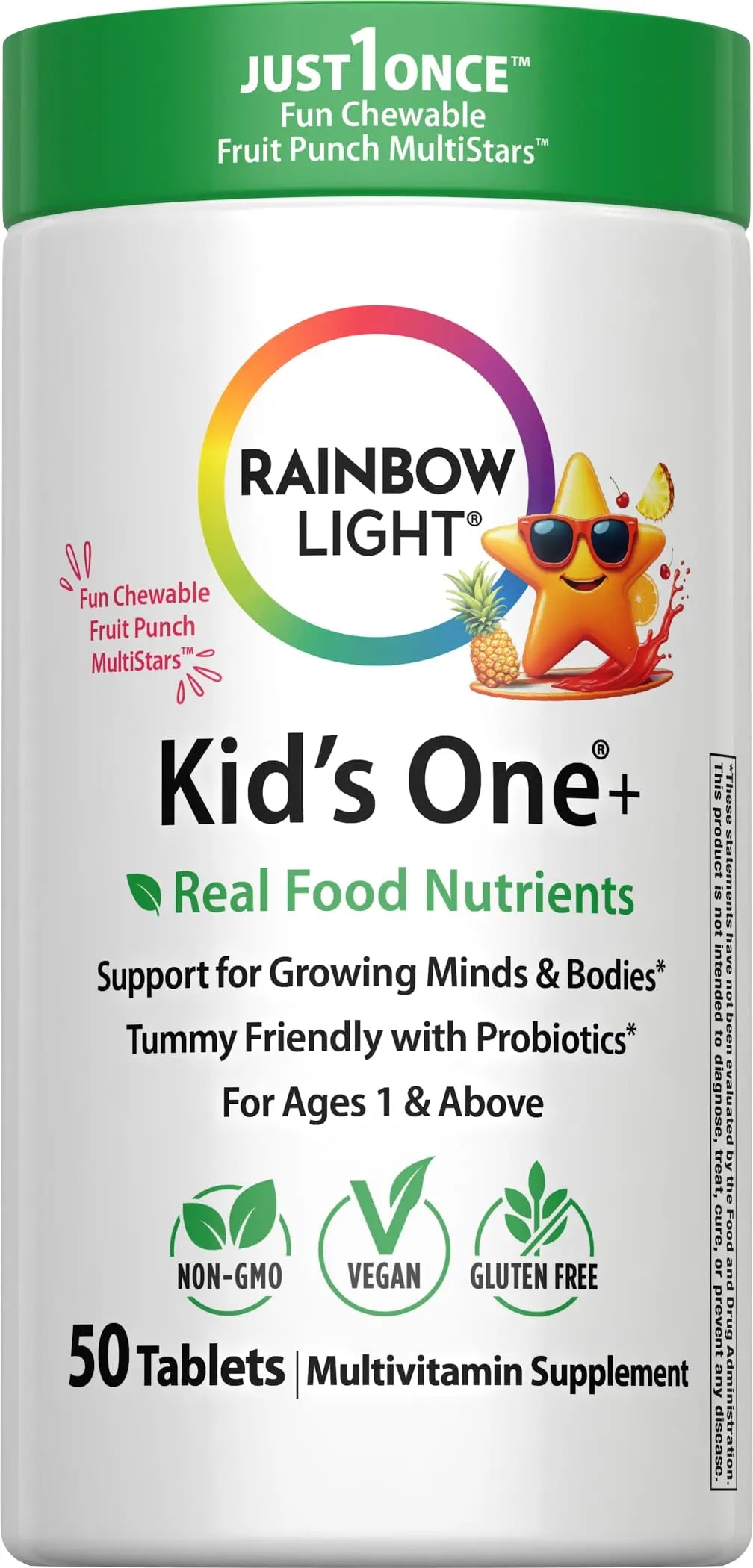 Rainbow Light Kids One + Multivitamin | 50 Chewable Tablets | with Iron & Tummy Friendly Probiotics | Fruit Punch Flavor | Real Food Nutrients Rainbow Light buy supplements canada