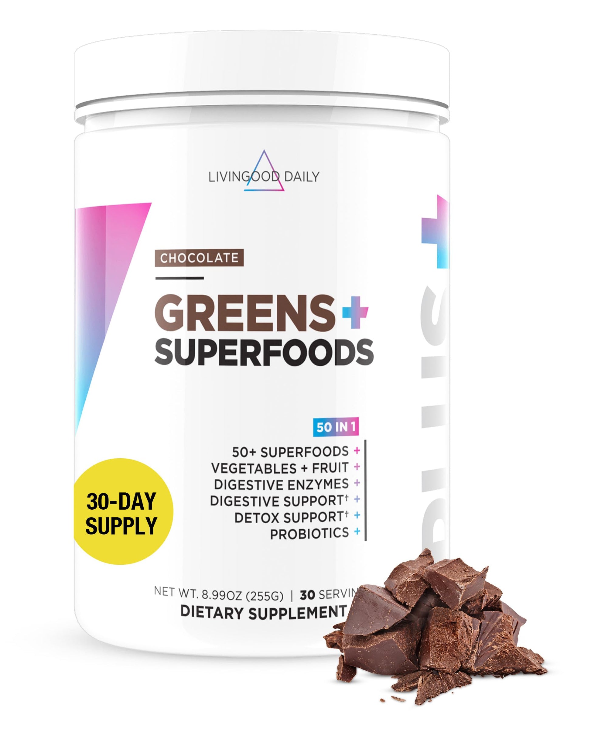 Livingood Daily Greens & Superfood Powder, Super Greens for Gut Health, Green Juice Powder with Spirulina, Chlorella, and Digestive Enzymes, Probiotics for Digestive Support, Chocolate, 30 Servings Livingood Daily buy supplements canada