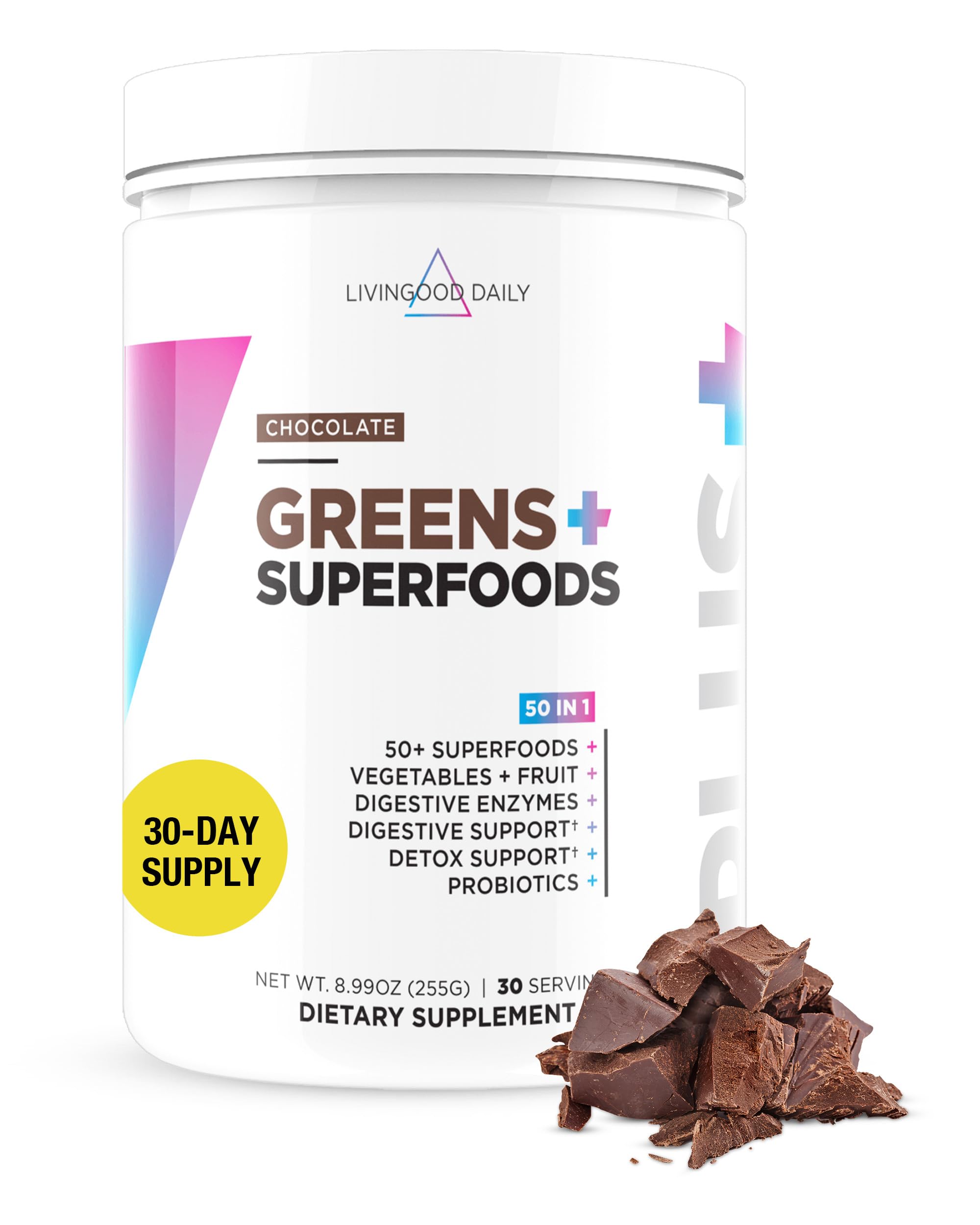Livingood Daily Greens & Superfood Powder, Super Greens for Gut Health, Green Juice Powder with Spirulina, Chlorella, and Digestive Enzymes, Probiotics for Digestive Support, Chocolate, 30 Servings Livingood Daily buy supplements canada
