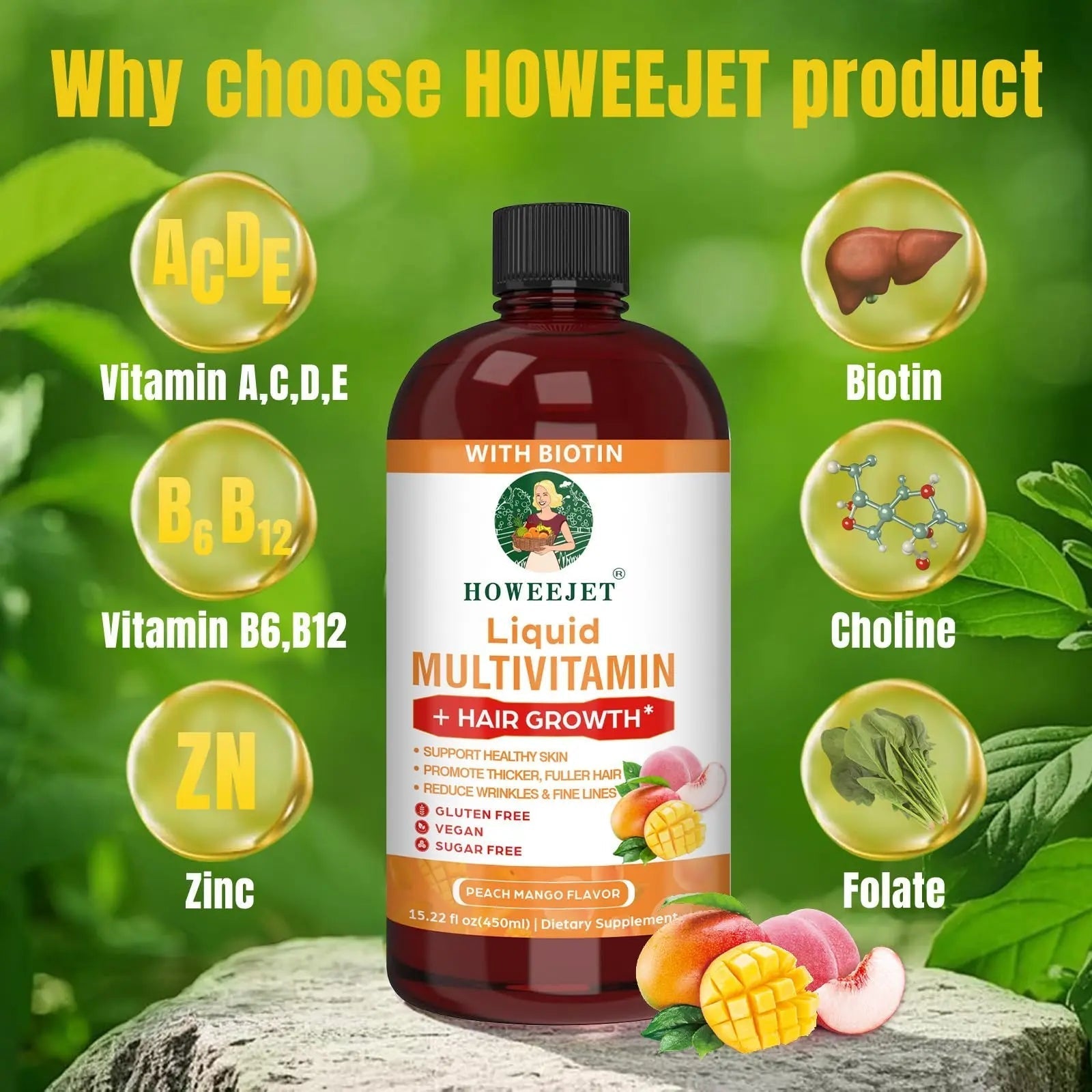 Liquid Multivitamin for Hair Growth | Biotin 10000mcg | Hair & Skin Support Supplement | Clinically Tested for Thicker Hair & Skin Elasticity HOWEEJET buy supplements canada