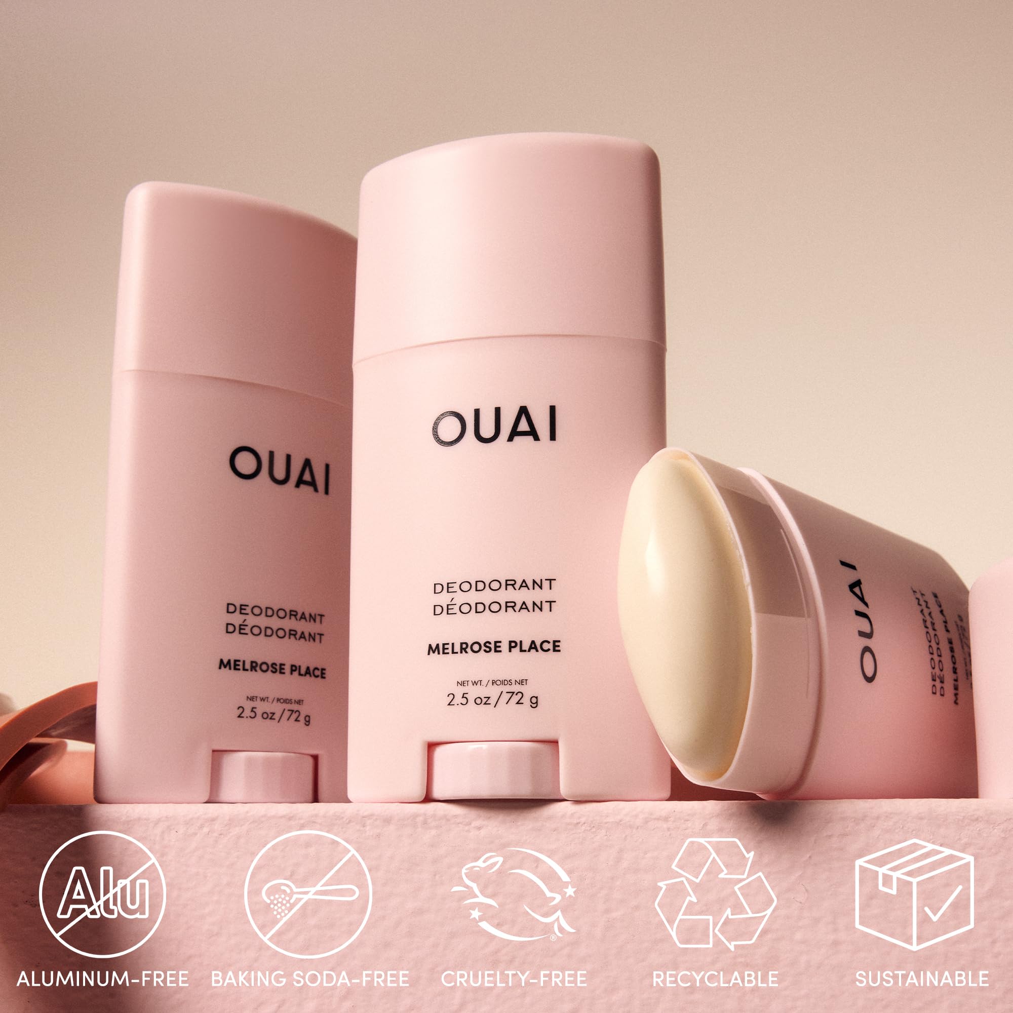 OUAI Aluminum Free Deodorant - Women's Deodorant with 24-Hour Odor Control & Invisible Application - Enriched with Notes of Rose, Berry, Lychee & Pink Peppercorn - Melrose Place (2.5 oz) OUAI buy supplements canada