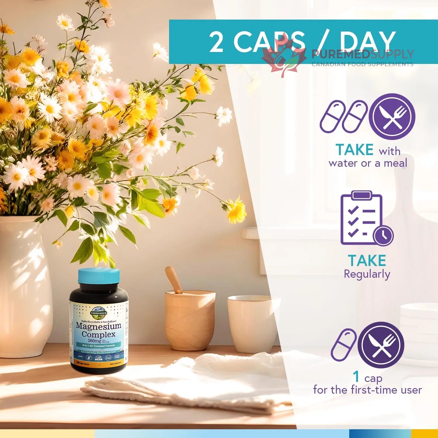 Terranics Magnesium Complex, 6-in-1, High Absorption, Glycinate, Citrate, Aspartate, Gluconate, Calmness, Heart, Bone, 240 Capsules, Non-Buffered Terranics buy supplements canada