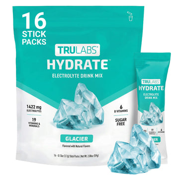 TRULABS Hydrate Electrolyte Drink Mix – Glacier Flavor, Sugar-Free Hydration Packets with 1422 mg Electrolytes & 19 Vitamins & Minerals, Monk Fruit Sweetened, On-the-Go Sticks (16 Count) TRULABS buy supplements canada