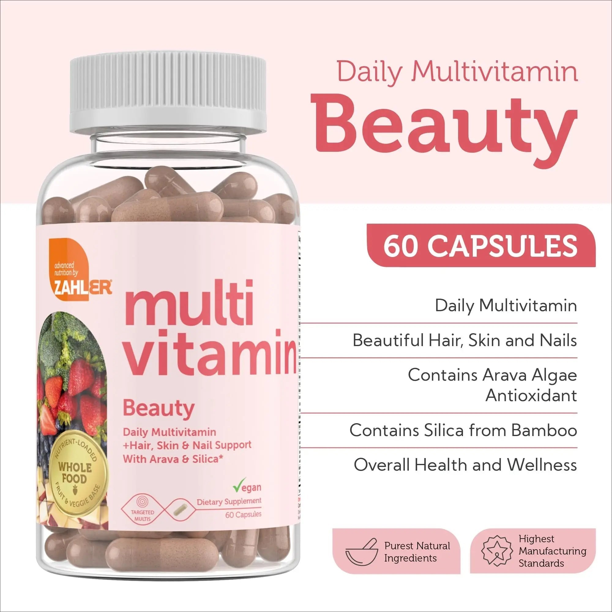 Zahler Multivitamin Beauty + Skin Hair and Nails Support, Multivitamin for Women and Men with Iron, Certified Kosher, 60 Capsules Zahler buy supplements canada