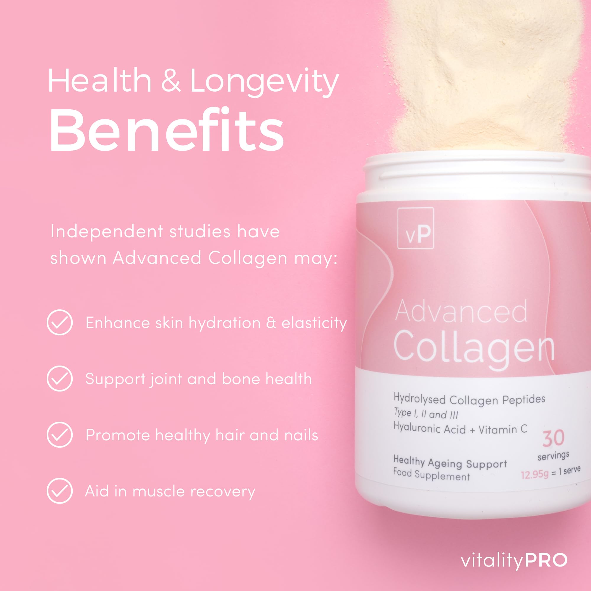 Advanced Collagen with Hyaluronic Acid - 12.95g x 30 Servings - Type 1 2 3 vP Vitality Pro buy supplements canada