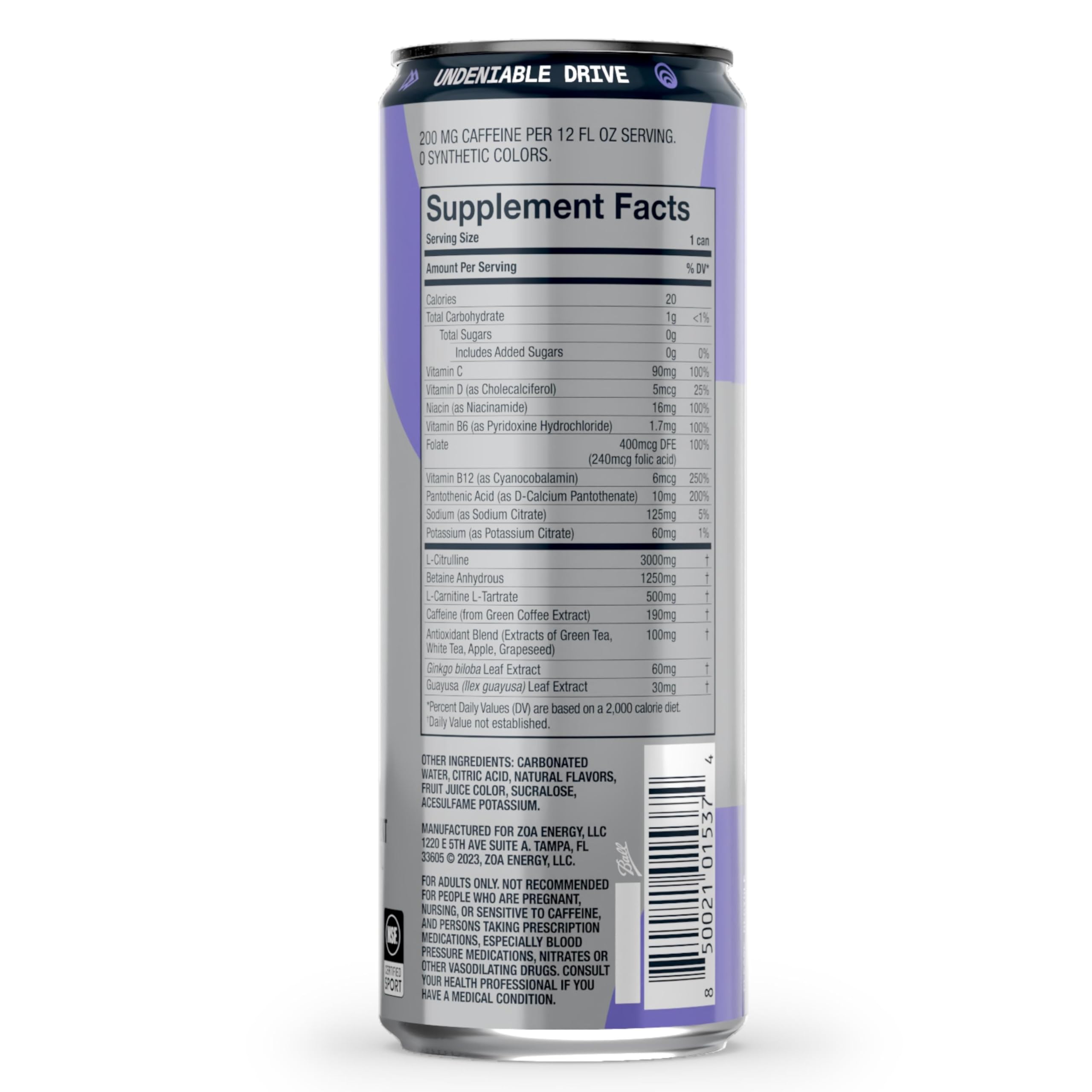 ZOA Plus Sugar-Free Pre-Workout Drink, Ready to Drink with Nitric Oxide, Vitamin B, C and D ZOA buy supplements canada