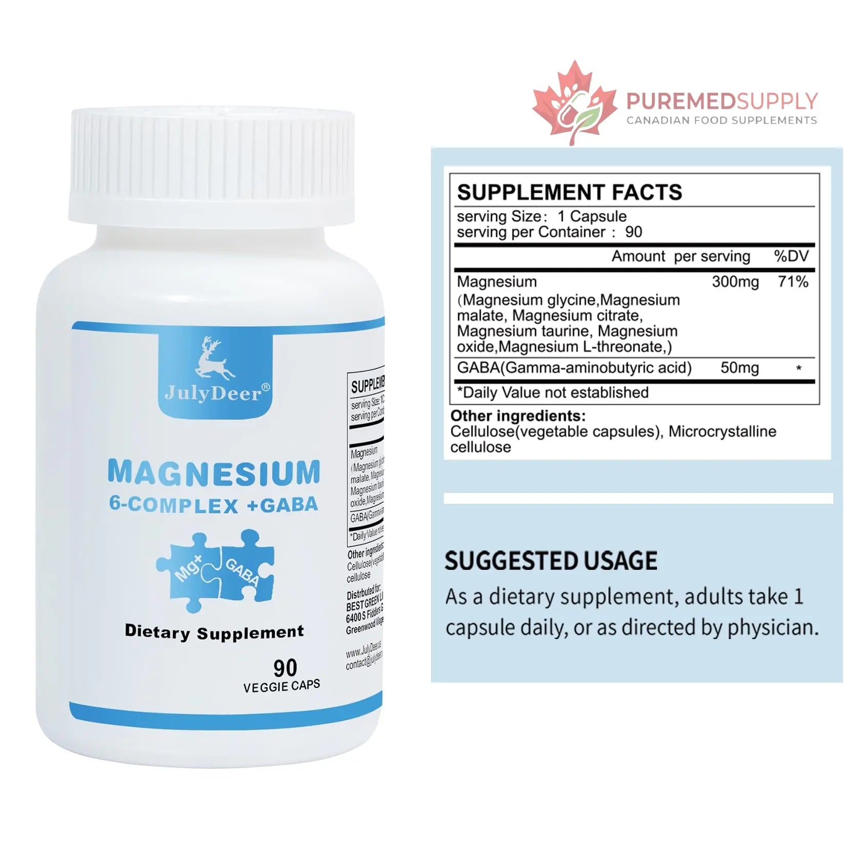 JulyDeer Sixfold Magnesium Complex | 350mg of Magnesium Glycinate, Malate, Citrate, Taurine, Oxide, Mg+ for Muscles,Nerves,& Energy, GABA Sleep Support | High Absorption | Vegan | 90 Capsules Risabou buy supplements canada